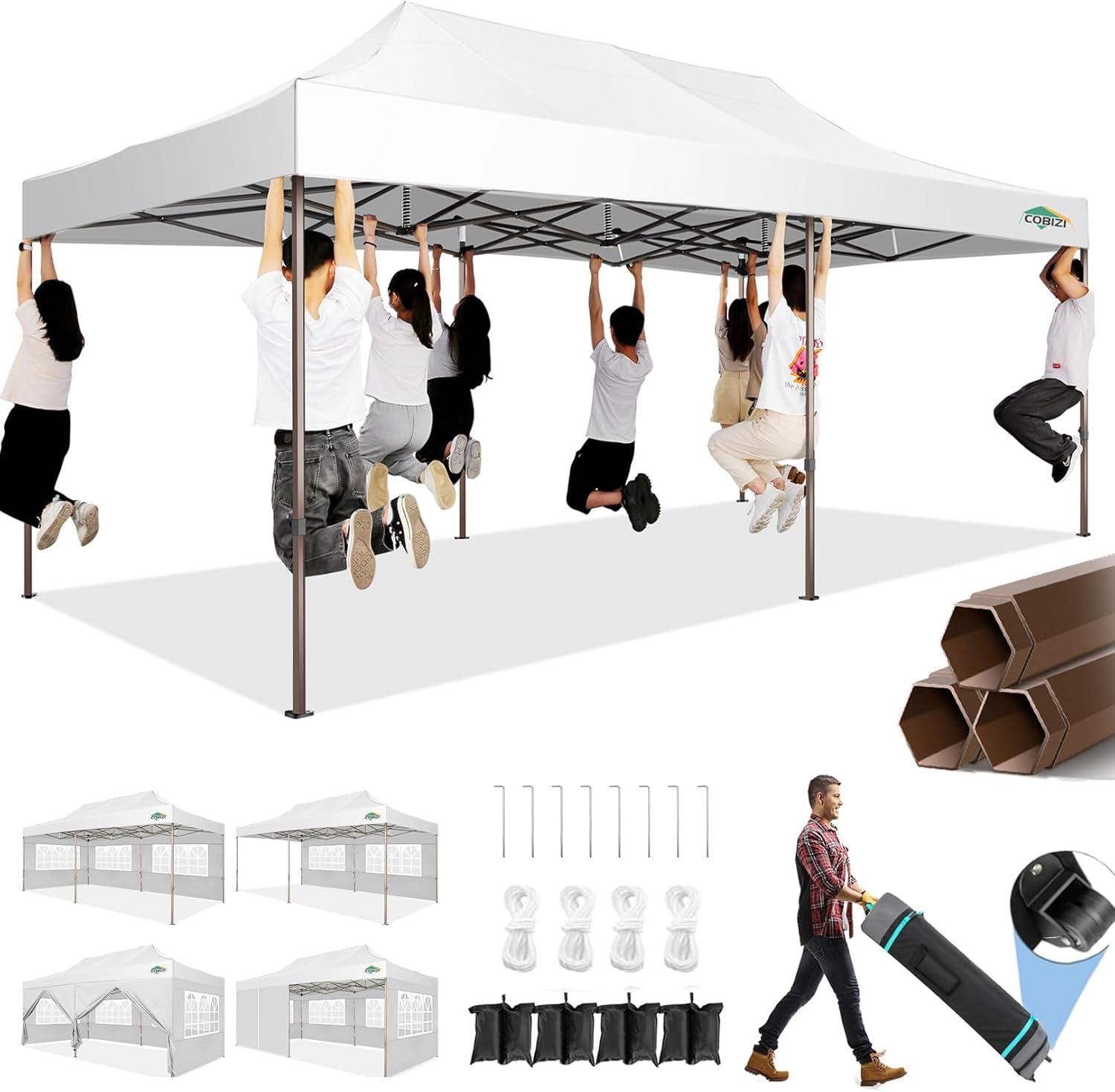 image:imageCOBIZI 10x20 Pop Up Canopy Heavy Duty with 6 Removable Sidewalls Commercial Heavy Duty Pop Up Tent for Parties All Weather Waterproof and UV 50 Wedding Tent with Roller BagFrame UpgradedWhite