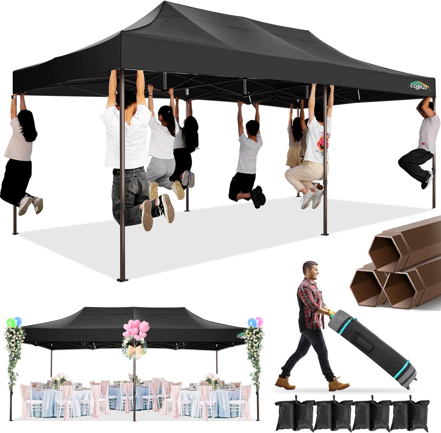 image:imageCOBIZI 10x20 Pop Up Canopy Heavy Duty with 6 Removable Sidewalls Commercial Heavy Duty Pop Up Tent for Parties All Weather Waterproof and UV 50 Wedding Tent with Roller BagFrame UpgradedNight Black
