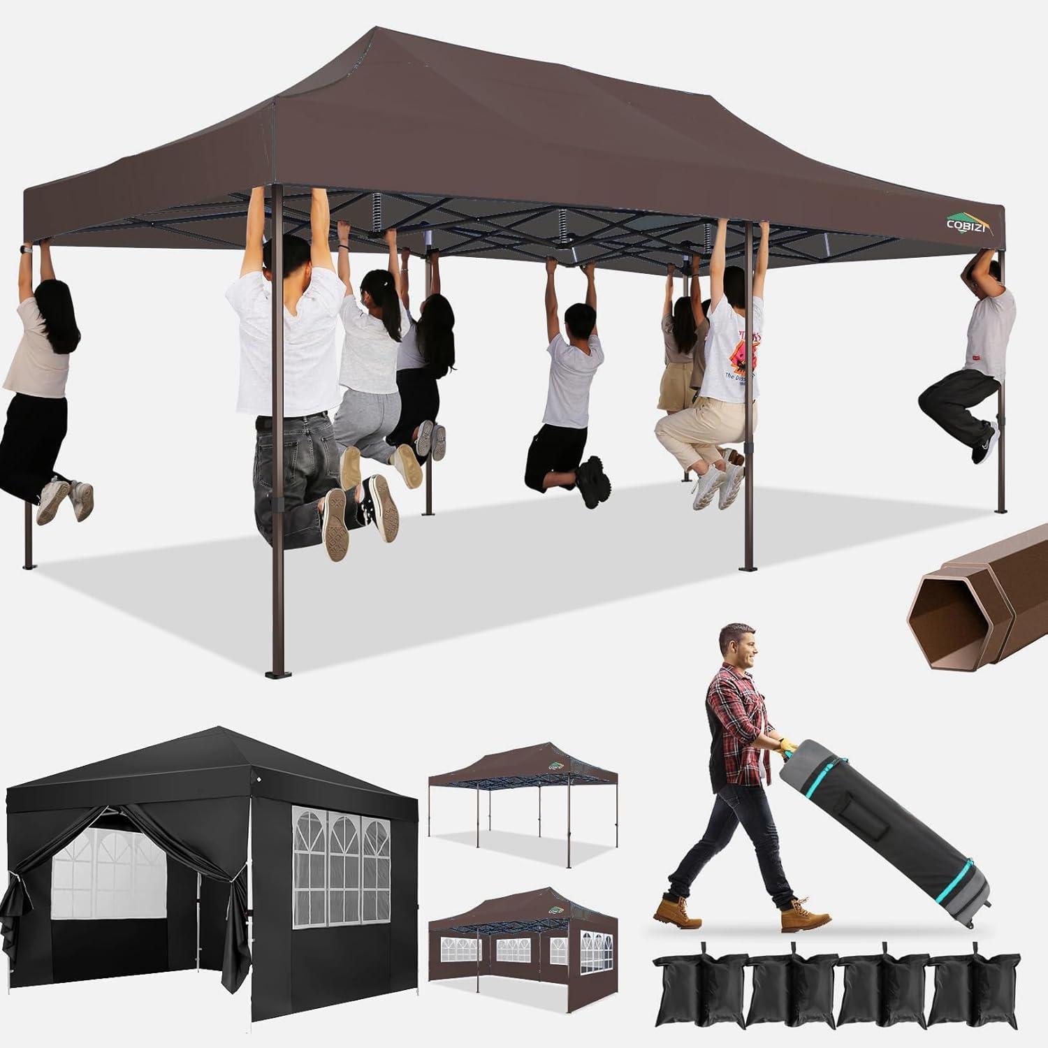 image:imageCOBIZI 10x20 Pop Up Canopy Heavy Duty with 6 Removable Sidewalls Commercial Heavy Duty Pop Up Tent for Parties All Weather Waterproof and UV 50 Wedding Tent with Roller BagFrame UpgradedMerlot Red