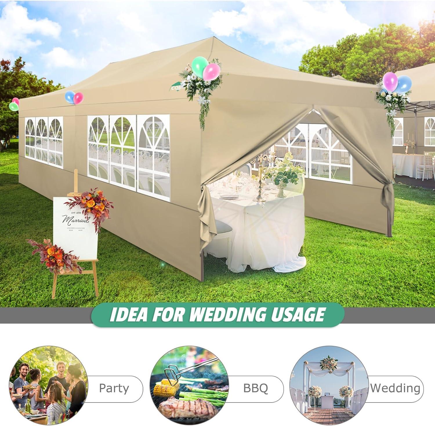 image:imageCOBIZI 10x20 Pop Up Canopy Heavy Duty with 6 Removable Sidewalls Commercial Heavy Duty Pop Up Tent for Parties All Weather Waterproof and UV 50 Wedding Tent with Roller BagFrame UpgradedKhaki
