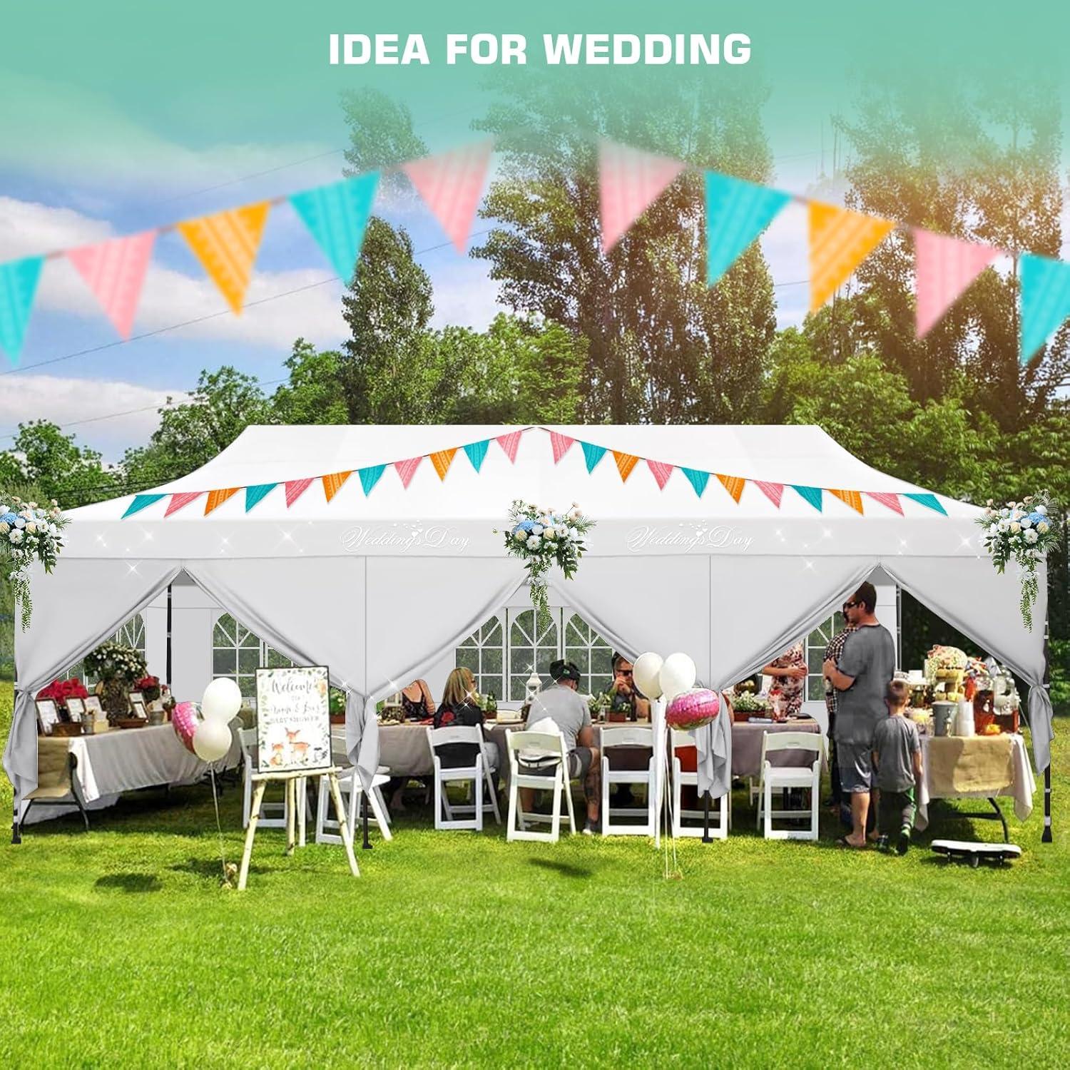 image:imageCOBIZI 10x20 Pop Up Canopy Heavy Duty with 6 Removable Sidewalls Commercial Heavy Duty Pop Up Tent for Parties All Weather Waterproof and UV 50 Wedding Tent with Roller BagFrame UpgradedWhite