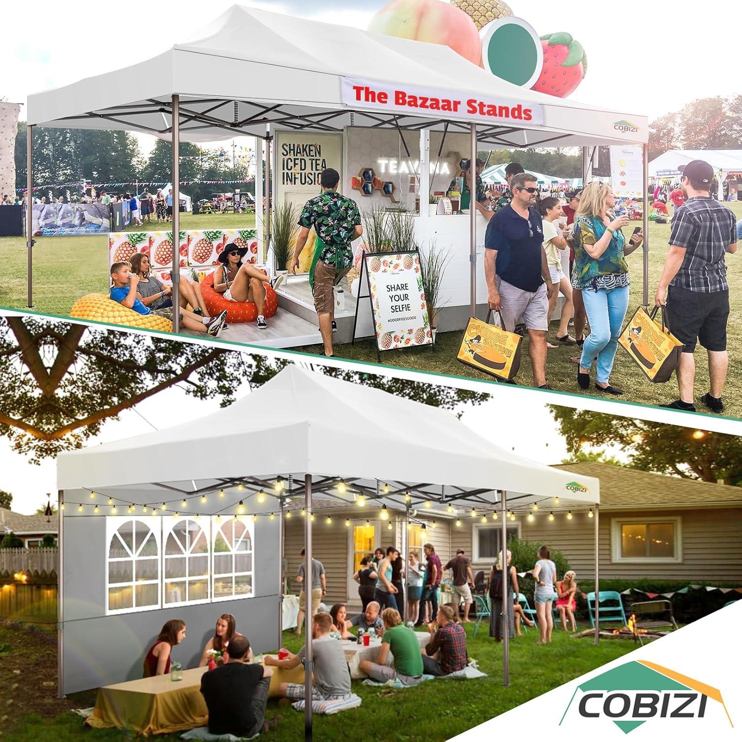 image:imageCOBIZI 10x20 Pop Up Canopy Heavy Duty with 6 Removable Sidewalls Commercial Heavy Duty Pop Up Tent for Parties All Weather Waterproof and UV 50 Wedding Tent with Roller BagFrame UpgradedWhite