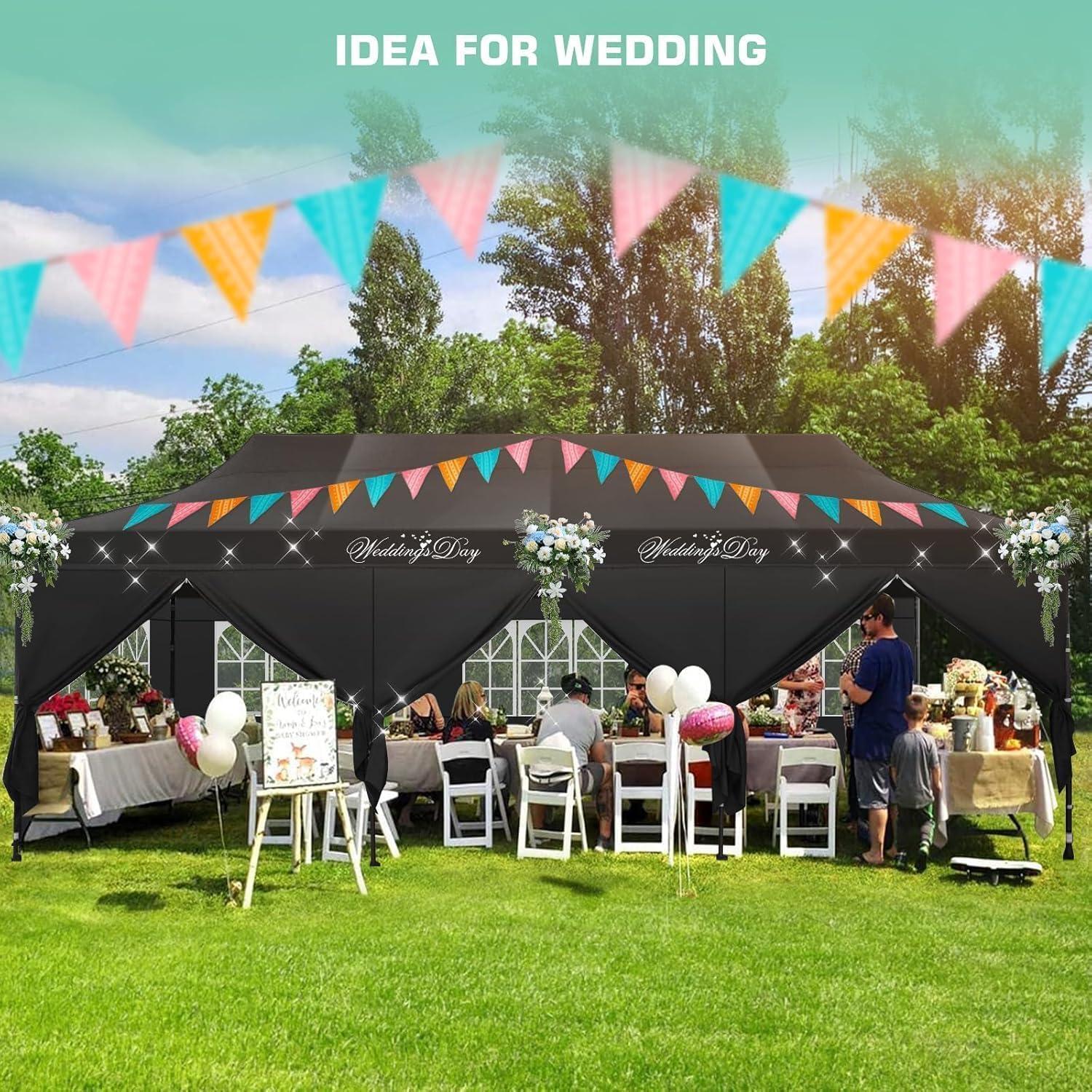 image:imageCOBIZI 10x20 Pop Up Canopy Heavy Duty with 6 Removable Sidewalls Commercial Heavy Duty Pop Up Tent for Parties All Weather Waterproof and UV 50 Wedding Tent with Roller BagFrame UpgradedNight Black