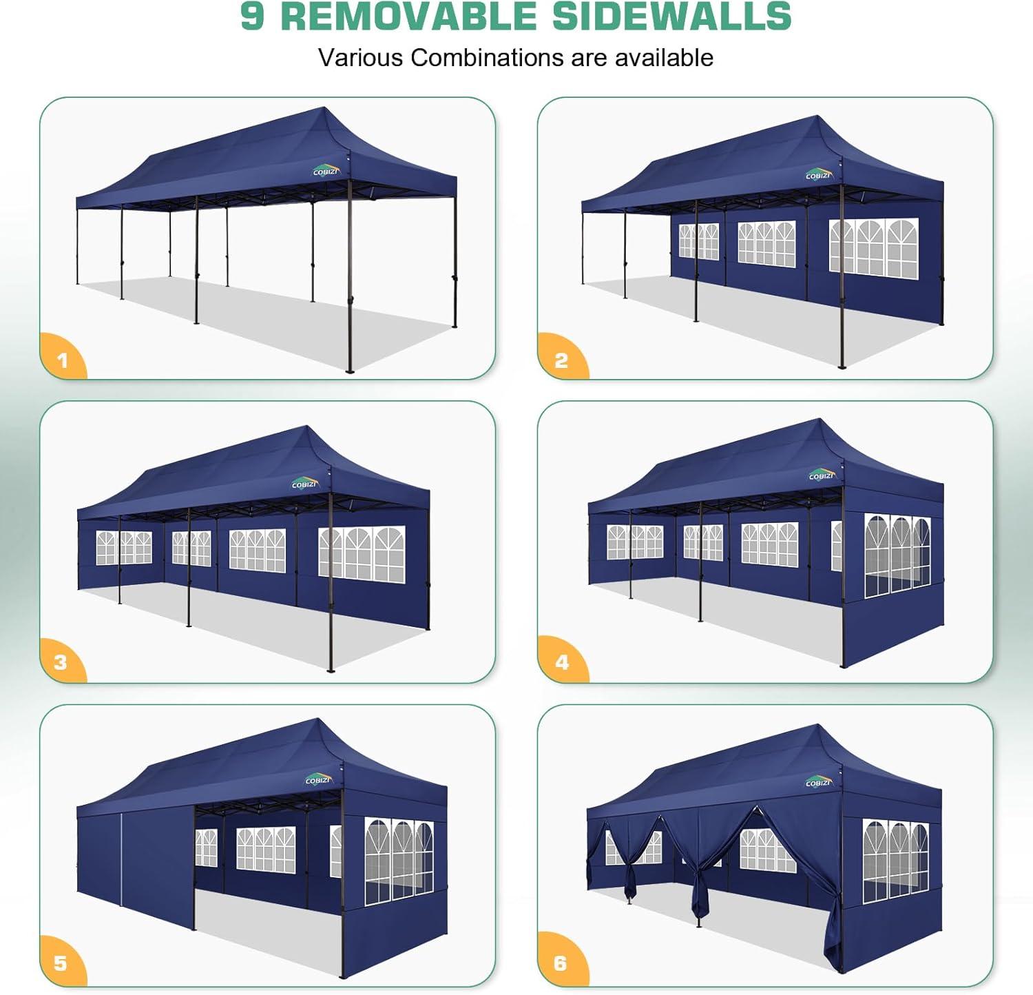 image:imageCOBIZI 10x20 Pop Up Canopy Heavy Duty with 6 Removable Sidewalls Commercial Heavy Duty Pop Up Tent for Parties All Weather Waterproof and UV 50 Wedding Tent with Roller BagFrame UpgradedDeep Blue