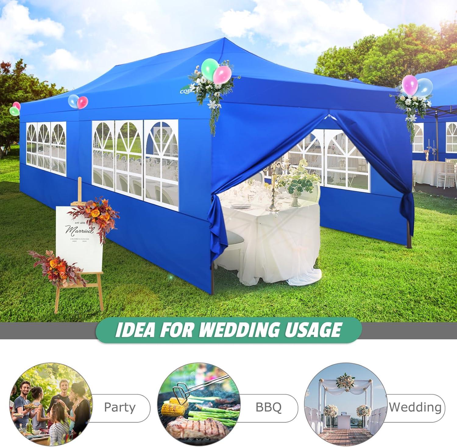 image:imageCOBIZI 10x20 Pop Up Canopy Tent Heavy Duty with 6 Removable Sidewalls Commercial Heavy Duty Pop Up Tent for Parties All Weather Waterproof and UV 50 Wedding Tent with Roller BagFrame UpgradeBlue