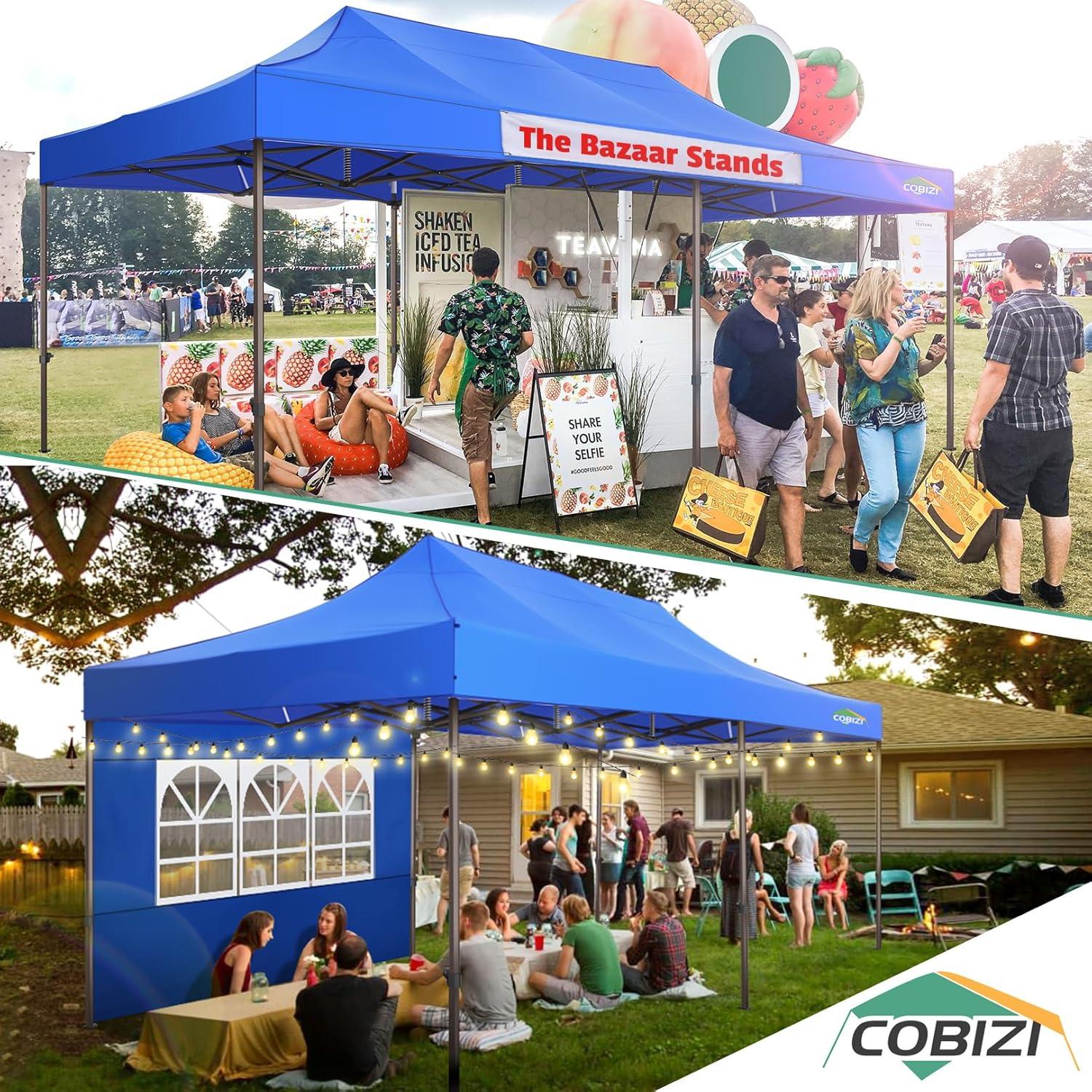 image:imageCOBIZI 10x20 Pop Up Canopy Tent Heavy Duty with 6 Removable Sidewalls Commercial Heavy Duty Pop Up Tent for Parties All Weather Waterproof and UV 50 Wedding Tent with Roller BagFrame UpgradeBlue