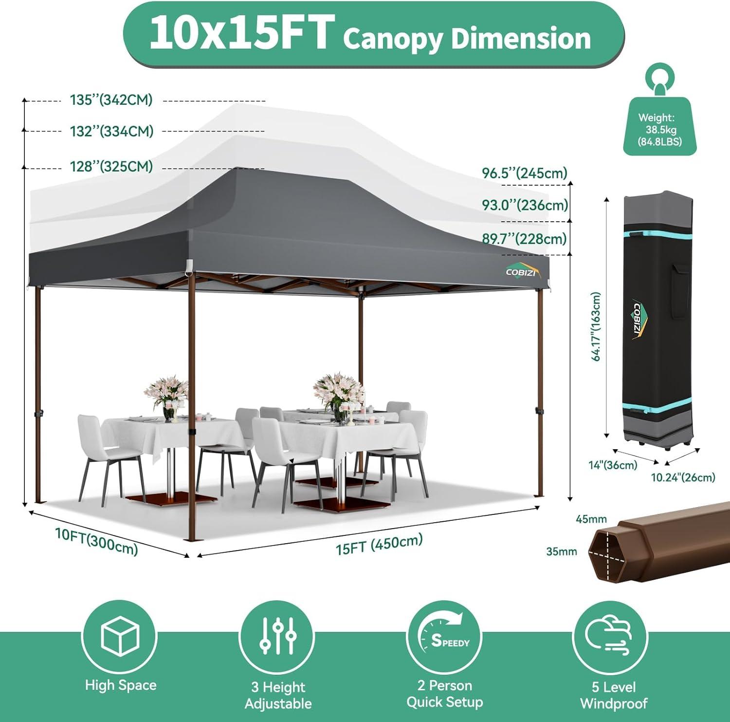 image:imageCOBIZI 10x20 Pop Up Canopy Tent Heavy Duty with 6 Removable Sidewalls Commercial Heavy Duty Pop Up Tent for Parties All Weather Waterproof and UV 50 Wedding Tent with Roller BagFrame UpgradeGray