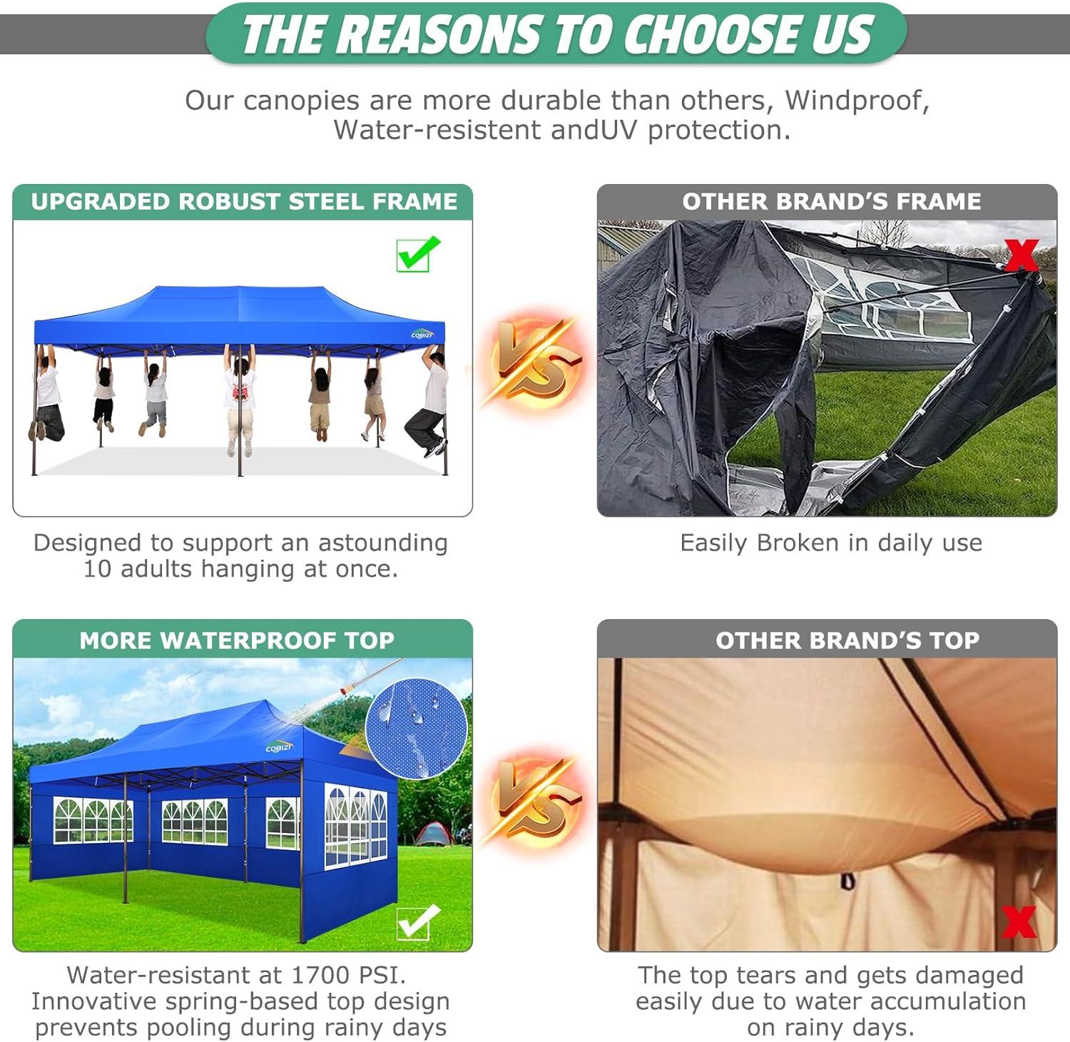image:imageCOBIZI 10x20 Pop Up Canopy Tent Heavy Duty with 6 Removable Sidewalls Commercial Heavy Duty Pop Up Tent for Parties All Weather Waterproof and UV 50 Wedding Tent with Roller BagFrame UpgradeBlue