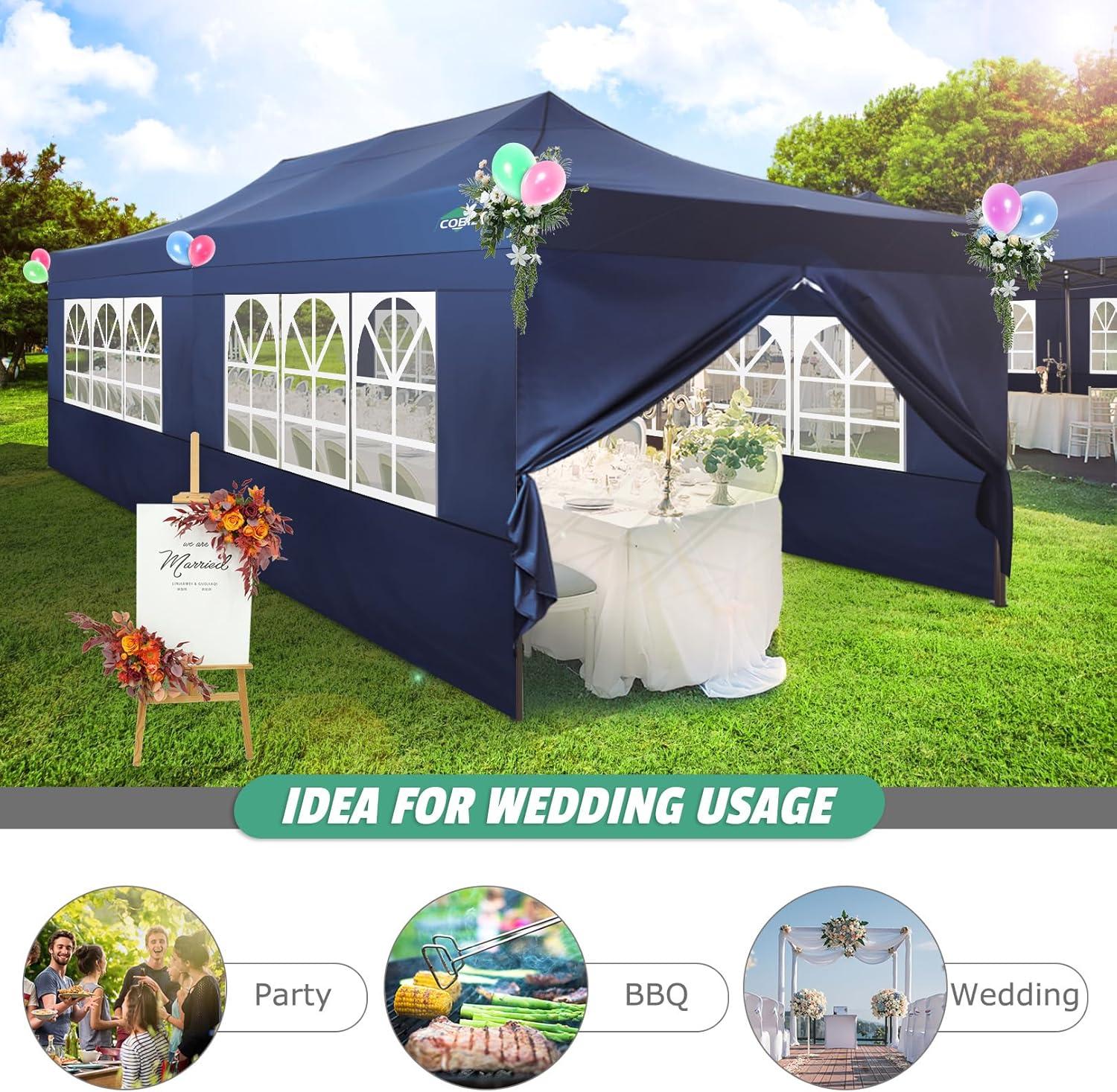 image:imageCOBIZI 10x20 Pop Up Canopy Tent Heavy Duty with 6 Removable Sidewalls Commercial Heavy Duty Pop Up Tent for Parties All Weather Waterproof and UV 50 Wedding Tent with Roller BagLegs Upgraded