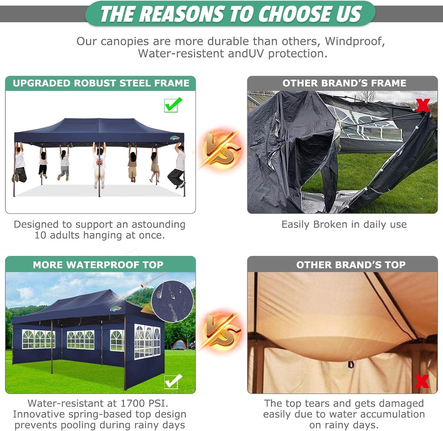 image:imageCOBIZI 10x20 Pop Up Canopy Tent Heavy Duty with 6 Removable Sidewalls Commercial Heavy Duty Pop Up Tent for Parties All Weather Waterproof and UV 50 Wedding Tent with Roller BagLegs Upgraded