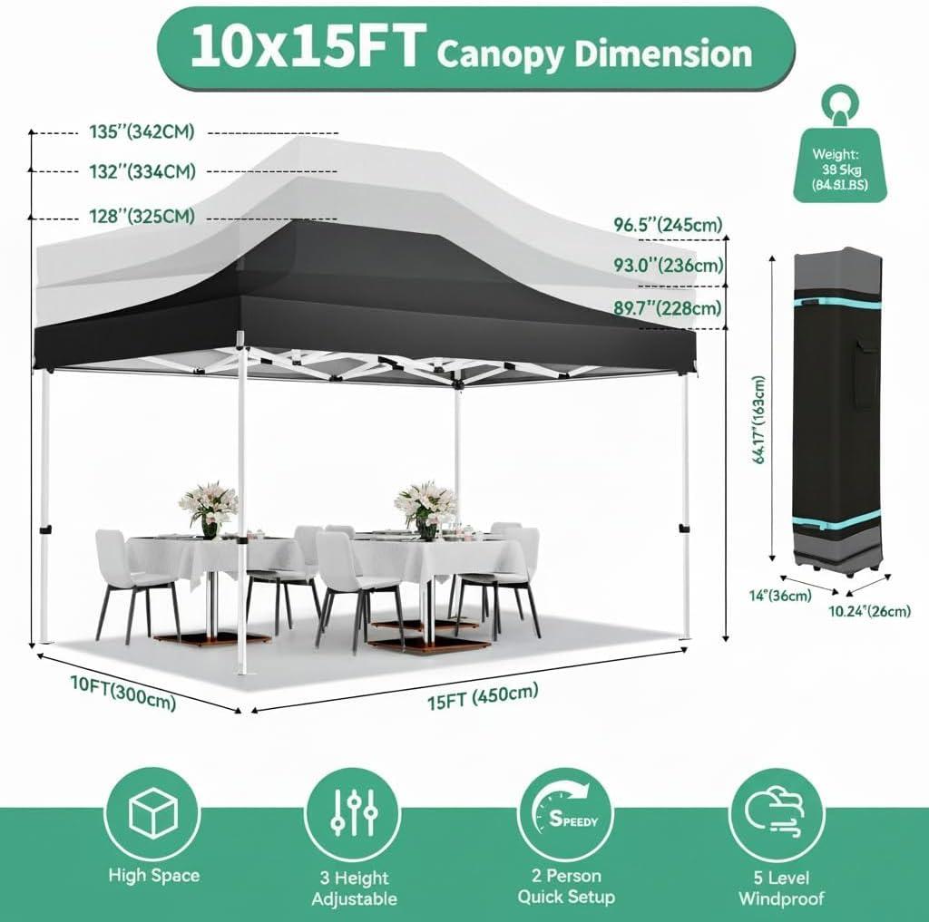 image:imageCOBIZI 10x20 Pop Up Canopy Tent Heavy Duty with 6 Removable Sidewalls Commercial Heavy Duty Pop Up Tent for Parties All Weather Waterproof and UV 50 Wedding Tent with Roller BagFrame UpgradeBlack