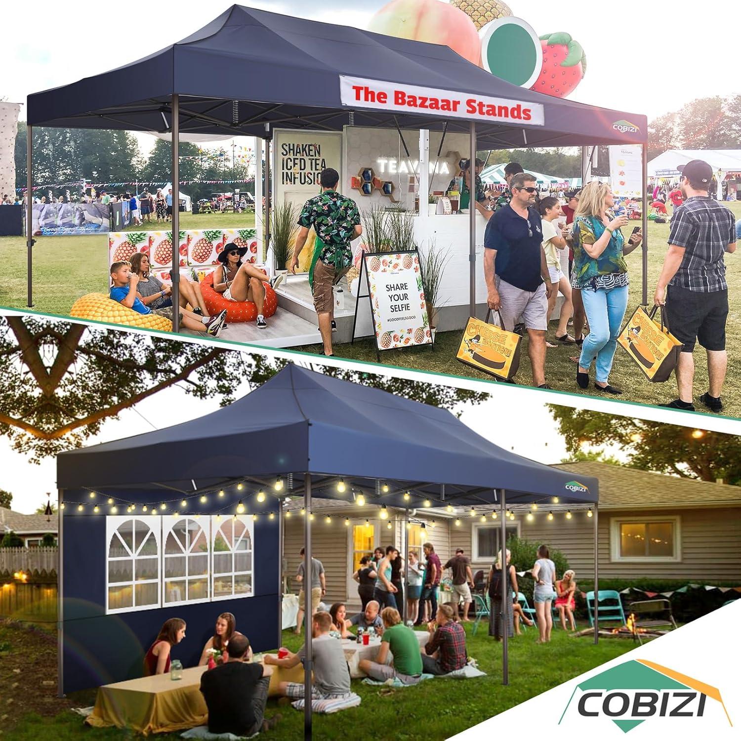 image:imageCOBIZI 10x20 Pop Up Canopy Tent Heavy Duty with 6 Removable Sidewalls Commercial Heavy Duty Pop Up Tent for Parties All Weather Waterproof and UV 50 Wedding Tent with Roller BagLegs Upgraded