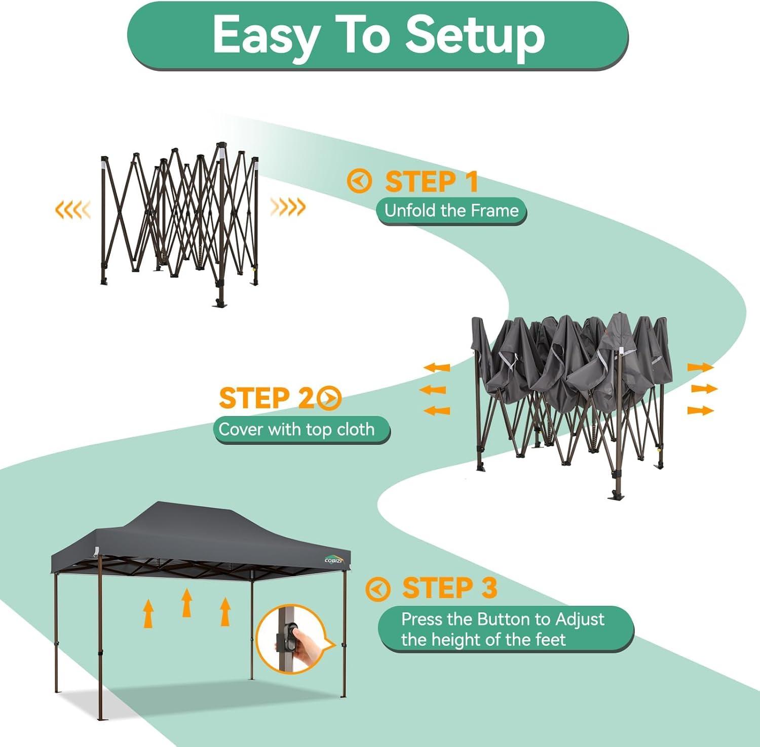image:imageCOBIZI 10x20 Pop Up Canopy Tent Heavy Duty with 6 Removable Sidewalls Commercial Heavy Duty Pop Up Tent for Parties All Weather Waterproof and UV 50 Wedding Tent with Roller BagFrame UpgradeGray