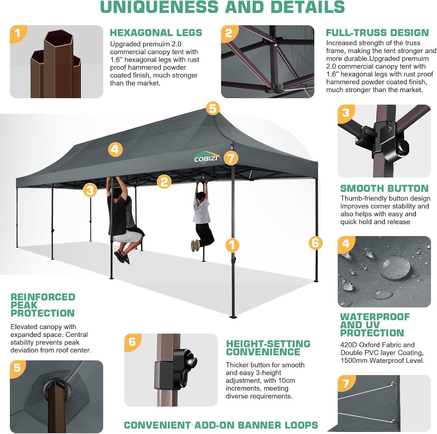 image:imageCOBIZI 10x30 Pop Up Canopy Tent Heavy Duty with 8 Removable Sidewalls Commercial Portable Tents for Parties Ez Up Canopy AllWeather Windproof amp Waterproof and UPF 80 Wedding Tent Sun Shelter