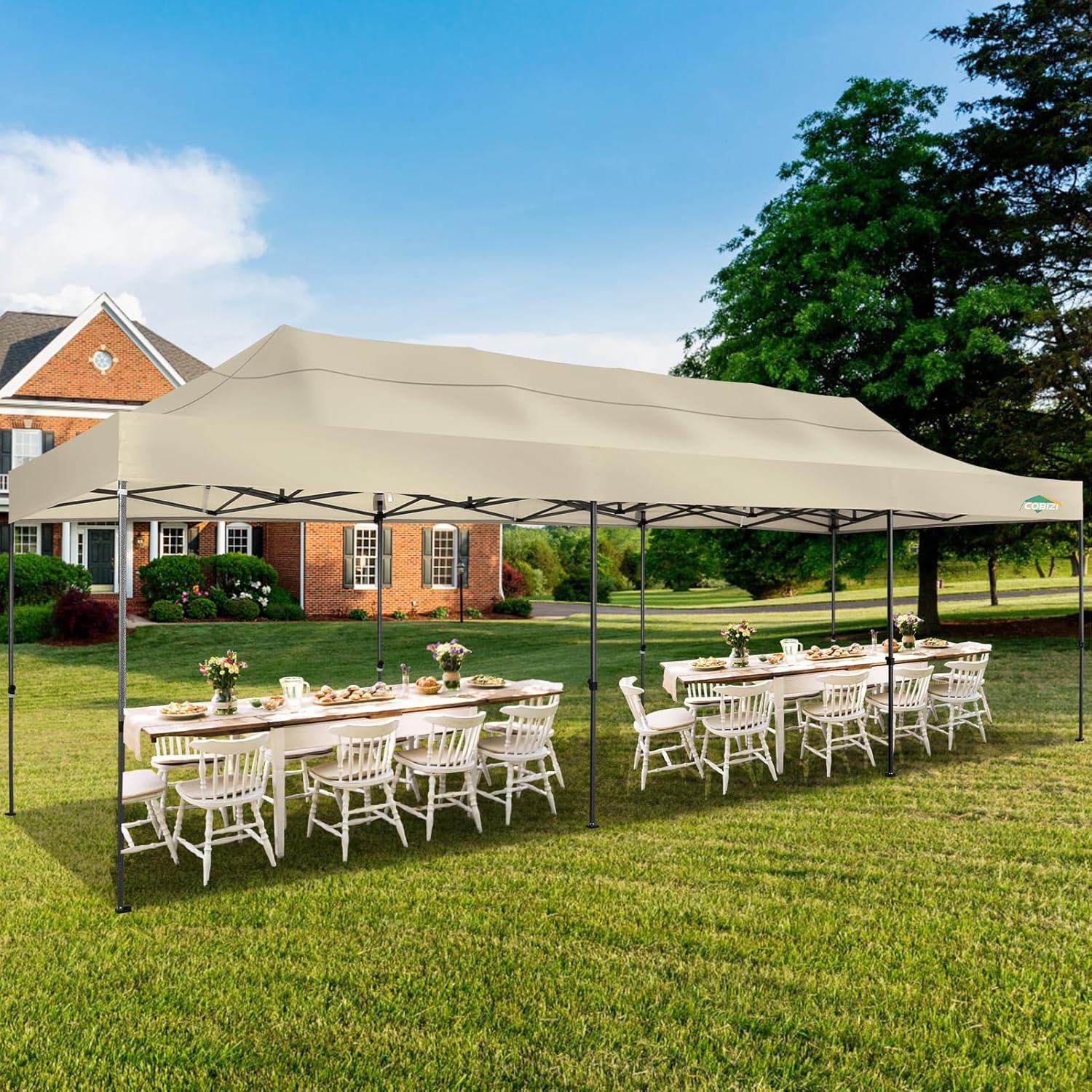 image:imageCOBIZI 10x30 Pop up Canopy Tent 10x30 Canopy with Sidewalls Heavy Duty Party Tent Tents for Parties Foldable UPF 50 Waterproof Commercial Easy up Canopy with Roller Bag BlackWindproof UpgradedBeige