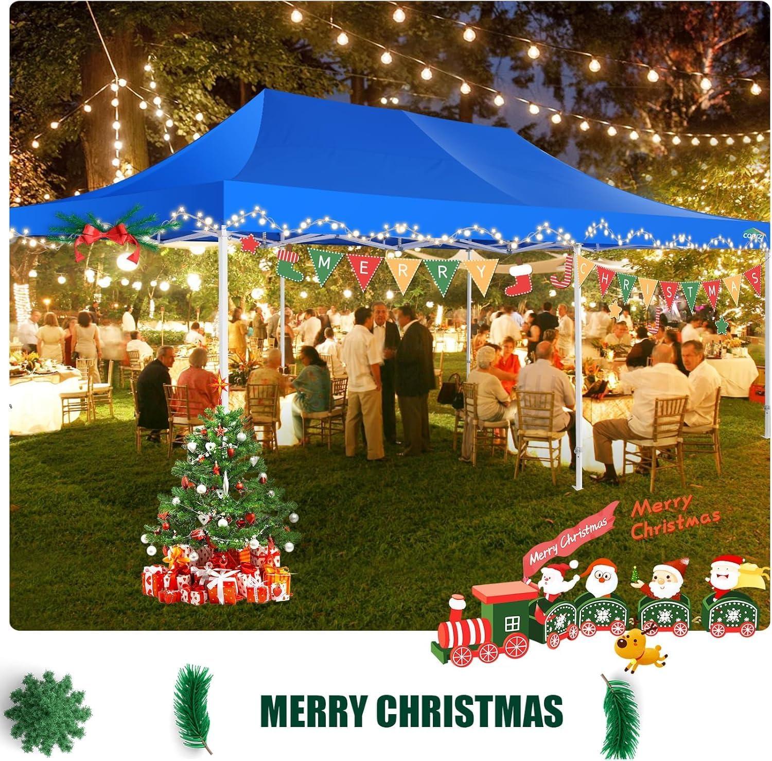 image:imageCOBIZI 10x30 Pop up Canopy Tent 10x30 Canopy with Sidewalls Heavy Duty Party Tent Tents for Parties Foldable UPF 50 Waterproof Commercial Easy up Canopy with Roller Bag BlackWindproof UpgradedBlue