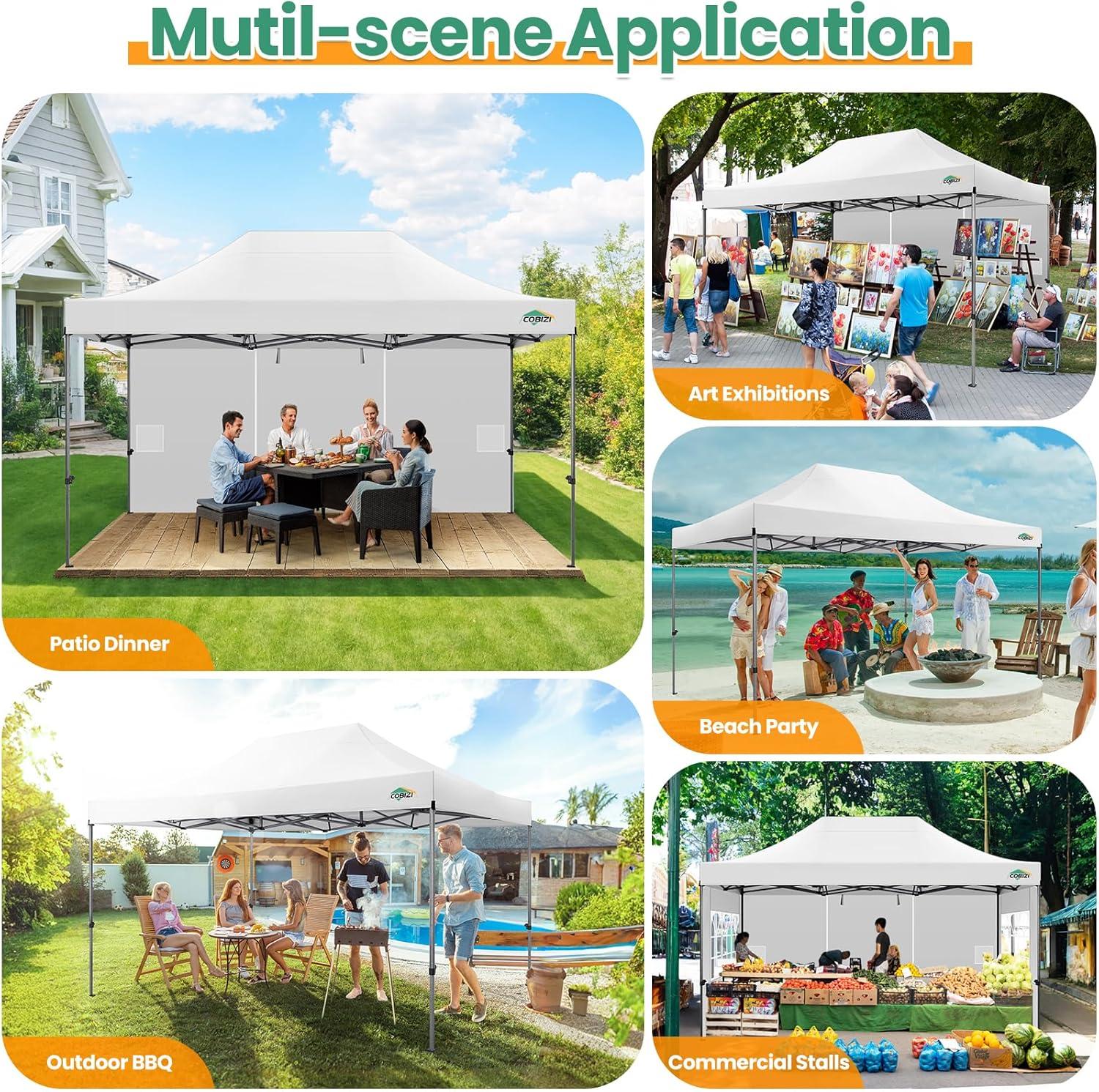 image:imageCOBIZI 10x30 Pop up Canopy Tent 10x30 Canopy with Sidewalls Heavy Duty Party Tent Tents for Parties Foldable UPF 50 Waterproof Commercial Easy up Canopy with Roller Bag BlackWindproof UpgradedWhite
