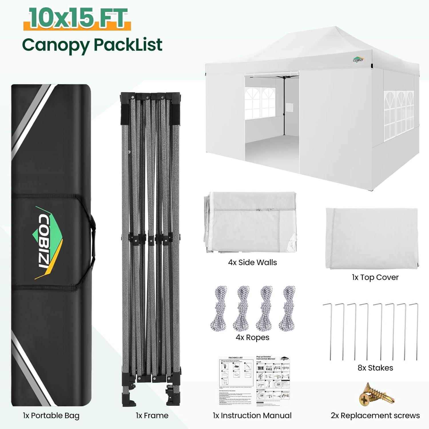 image:imageCOBIZI 10x30 Pop up Canopy Tent 10x30 Canopy with Sidewalls Heavy Duty Party Tent Tents for Parties Foldable UPF 50 Waterproof Commercial Easy up Canopy with Roller Bag BlackWindproof UpgradedWhite