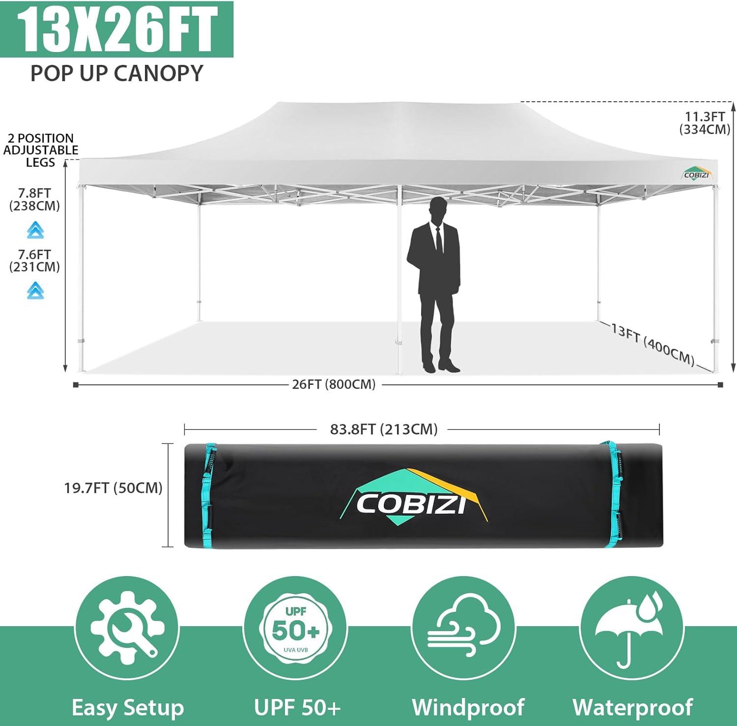 image:imageCOBIZI 10x30 Pop up Canopy Tent 10x30 Canopy with Sidewalls Heavy Duty Party Tent Tents for Parties Foldable UPF 50 Waterproof Commercial Easy up Canopy with Roller Bag BlackWindproof UpgradedWhite