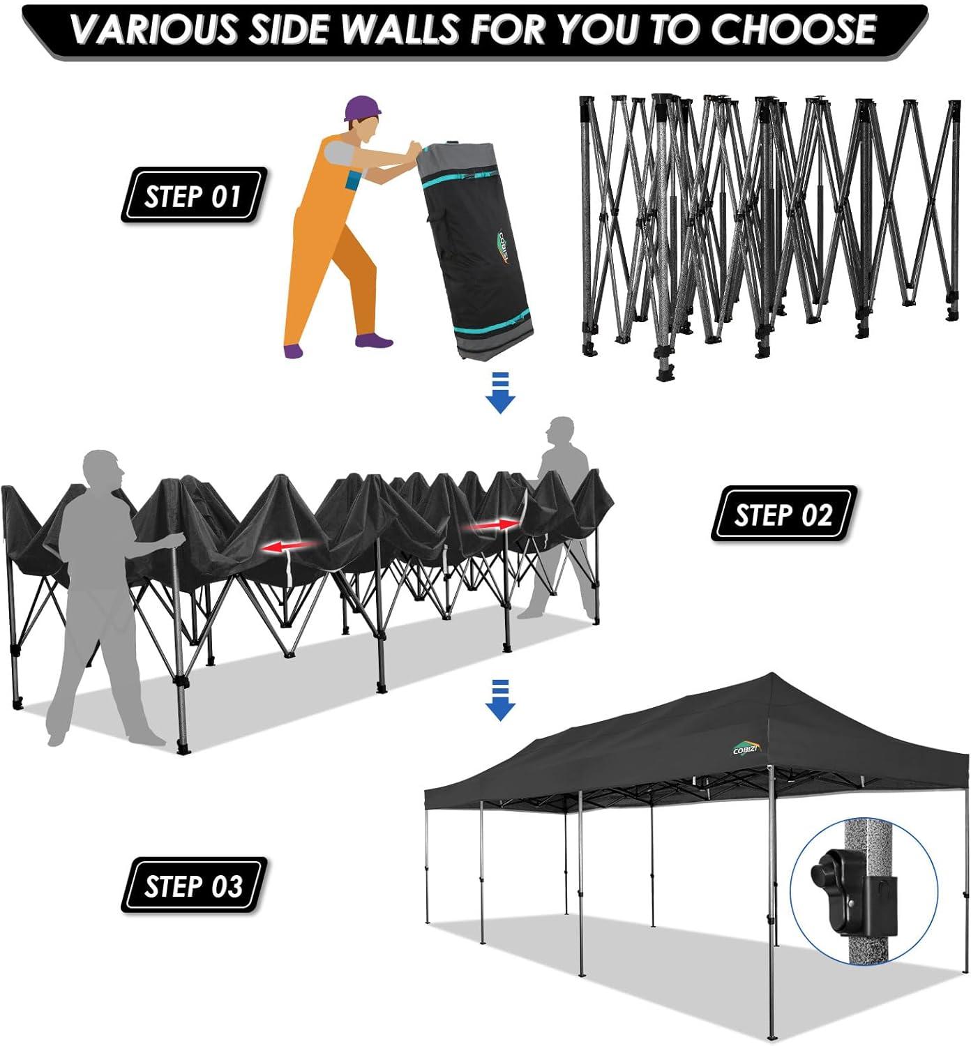 image:imageCOBIZI 10x30 Pop up Canopy Tent 10x30 Canopy with Sidewalls Heavy Duty Party Tent Tents for Parties Foldable UPF 50 Waterproof Commercial Easy up Canopy with Roller Bag BlackWindproof UpgradedCoffee Black