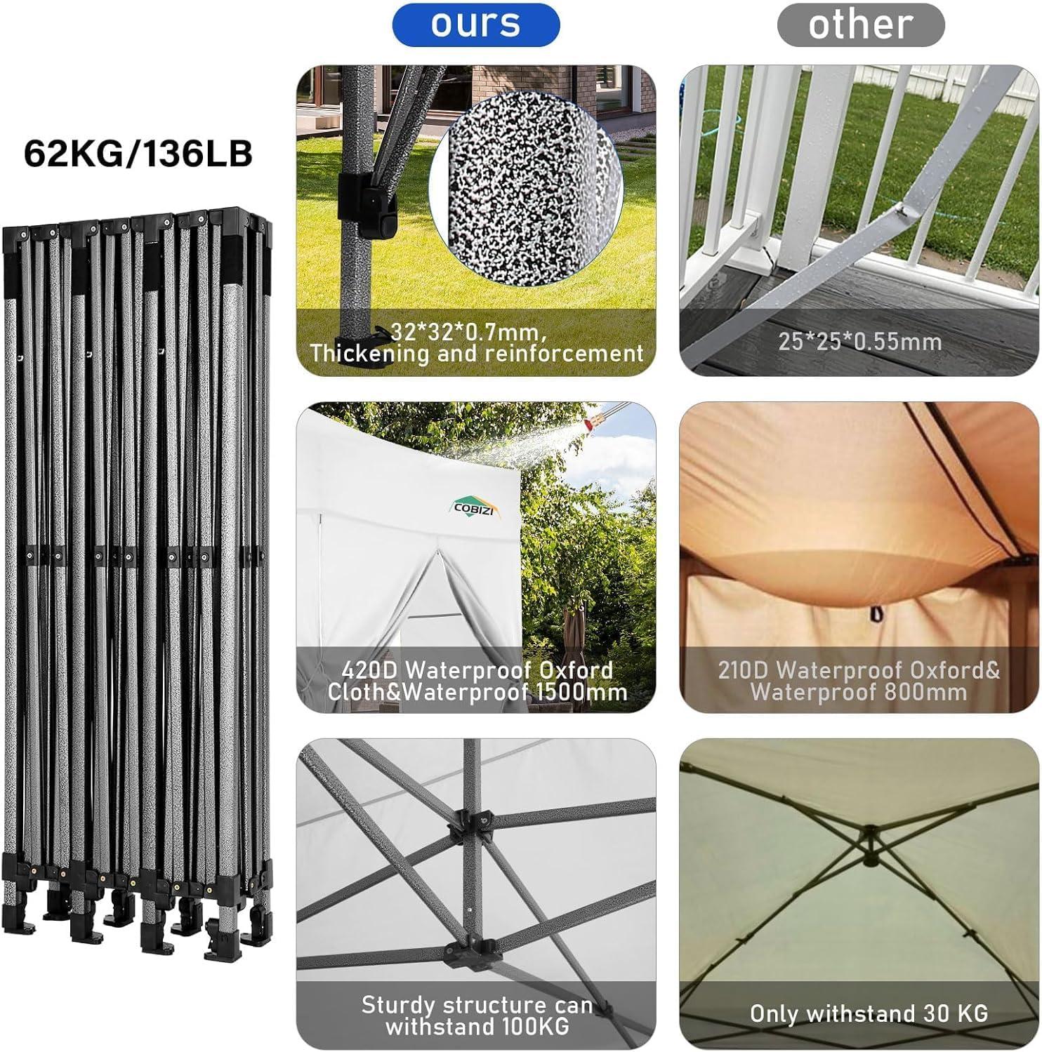 image:imageCOBIZI 10x30 Pop up Canopy Tent 10x30 Canopy with Sidewalls Heavy Duty Party Tent Tents for Parties Foldable UPF 50 Waterproof Commercial Easy up Canopy with Roller Bag BlackWindproof UpgradedMist White