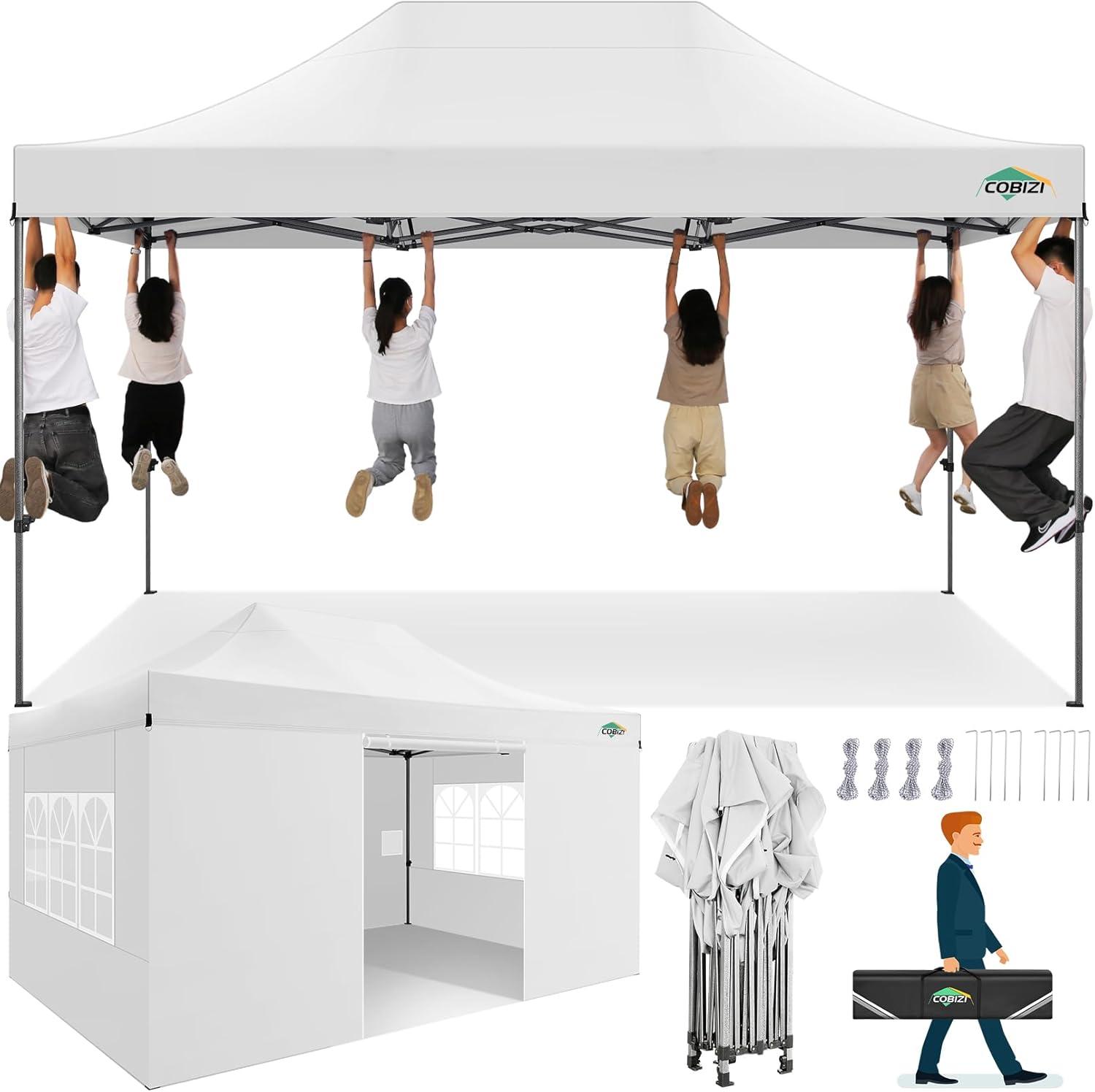 image:imageCOBIZI 10x30 Pop up Canopy Tent 10x30 Canopy with Sidewalls Heavy Duty Party Tent Tents for Parties Foldable UPF 50 Waterproof Commercial Easy up Canopy with Roller Bag BlackWindproof UpgradedWhite