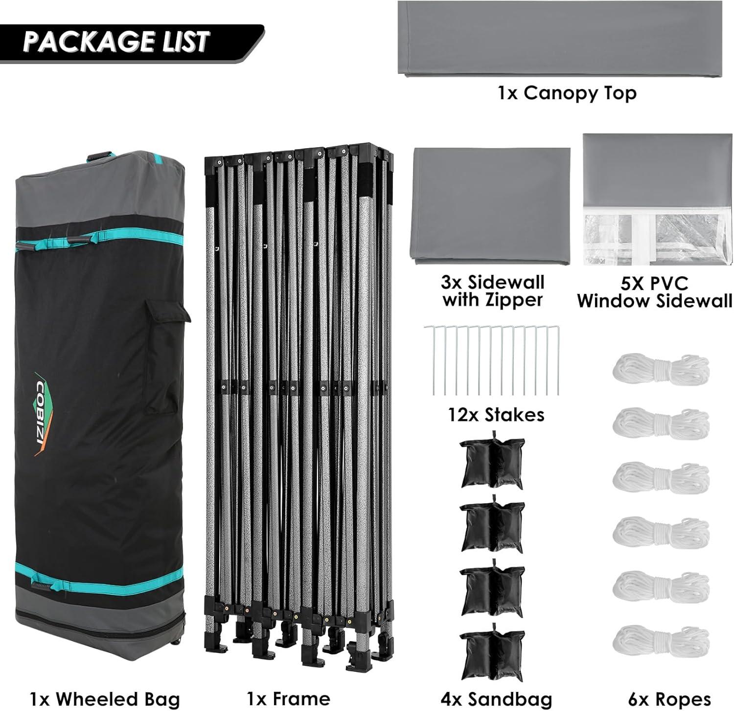 image:imageCOBIZI 10x30 Pop up Canopy Tent 10x30 Canopy with Sidewalls Heavy Duty Party Tent Tents for Parties Foldable UPF 50 Waterproof Commercial Easy up Canopy with Roller Bag BlackWindproof UpgradedLight Gray