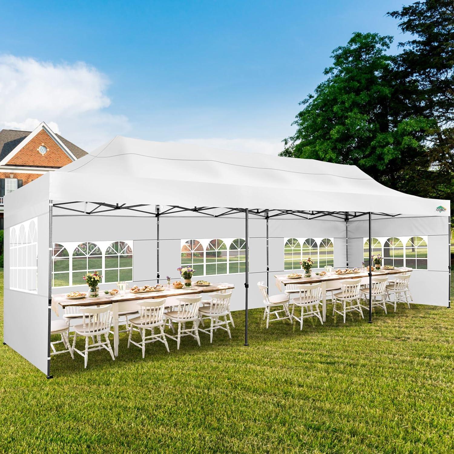 image:imageCOBIZI 10x30 Pop up Canopy Tent 10x30 Canopy with Sidewalls Heavy Duty Party Tent Tents for Parties Foldable UPF 50 Waterproof Commercial Easy up Canopy with Roller Bag BlackWindproof UpgradedWhite