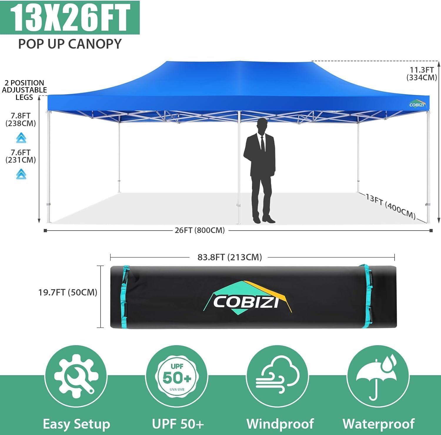 image:imageCOBIZI 10x30 Pop up Canopy Tent 10x30 Canopy with Sidewalls Heavy Duty Party Tent Tents for Parties Foldable UPF 50 Waterproof Commercial Easy up Canopy with Roller Bag BlackWindproof UpgradedBlue