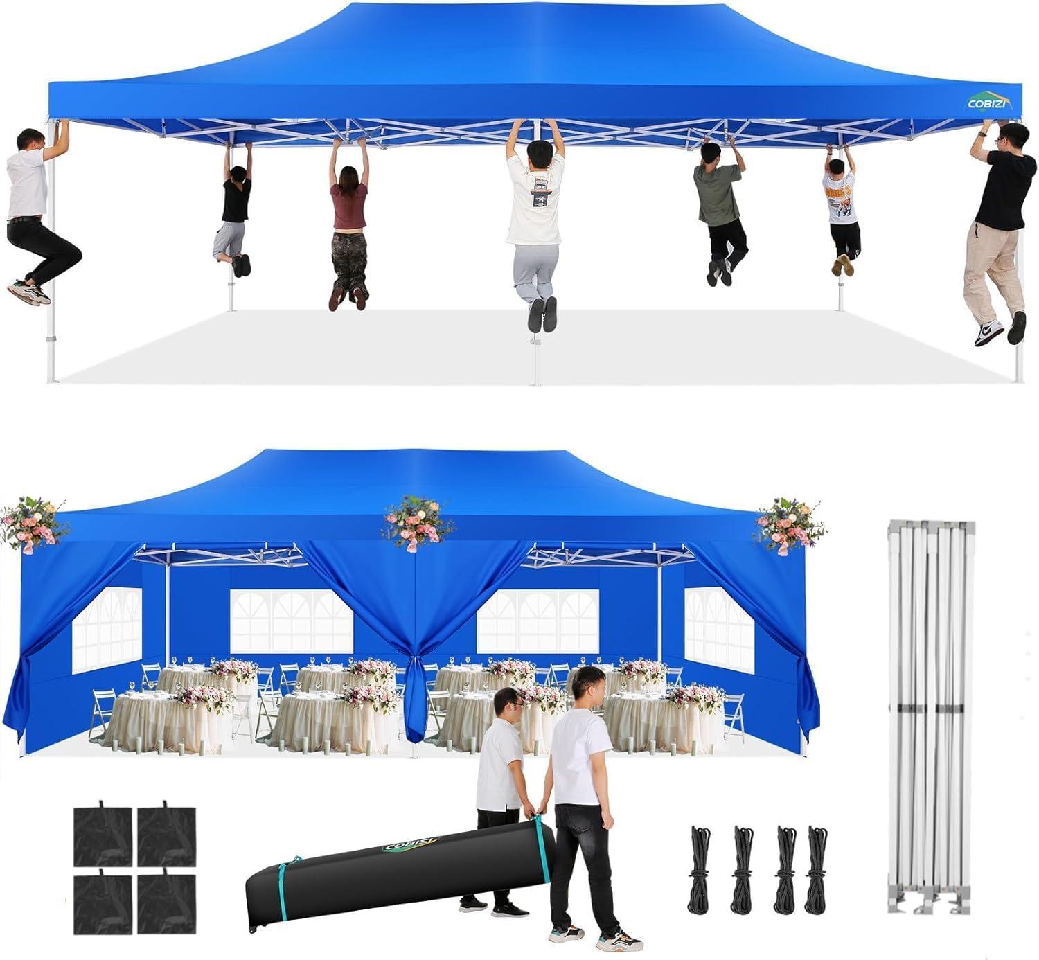 image:imageCOBIZI 10x30 Pop up Canopy Tent 10x30 Canopy with Sidewalls Heavy Duty Party Tent Tents for Parties Foldable UPF 50 Waterproof Commercial Easy up Canopy with Roller Bag BlackWindproof UpgradedBlue