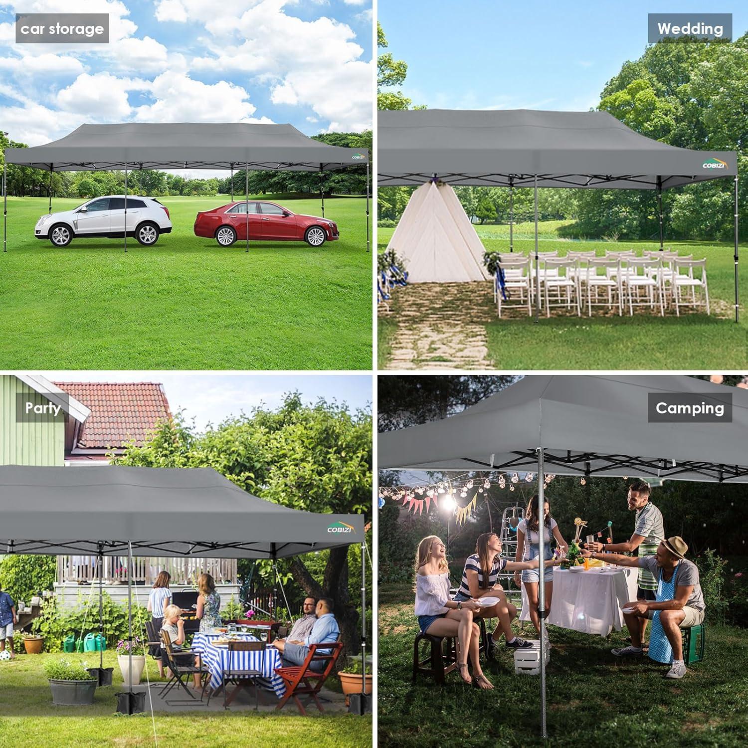 image:imageCOBIZI 10x30 Pop up Canopy Tent 10x30 Canopy with Sidewalls Heavy Duty Party Tent Tents for Parties Foldable UPF 50 Waterproof Commercial Easy up Canopy with Roller Bag BlackWindproof UpgradedLight Gray