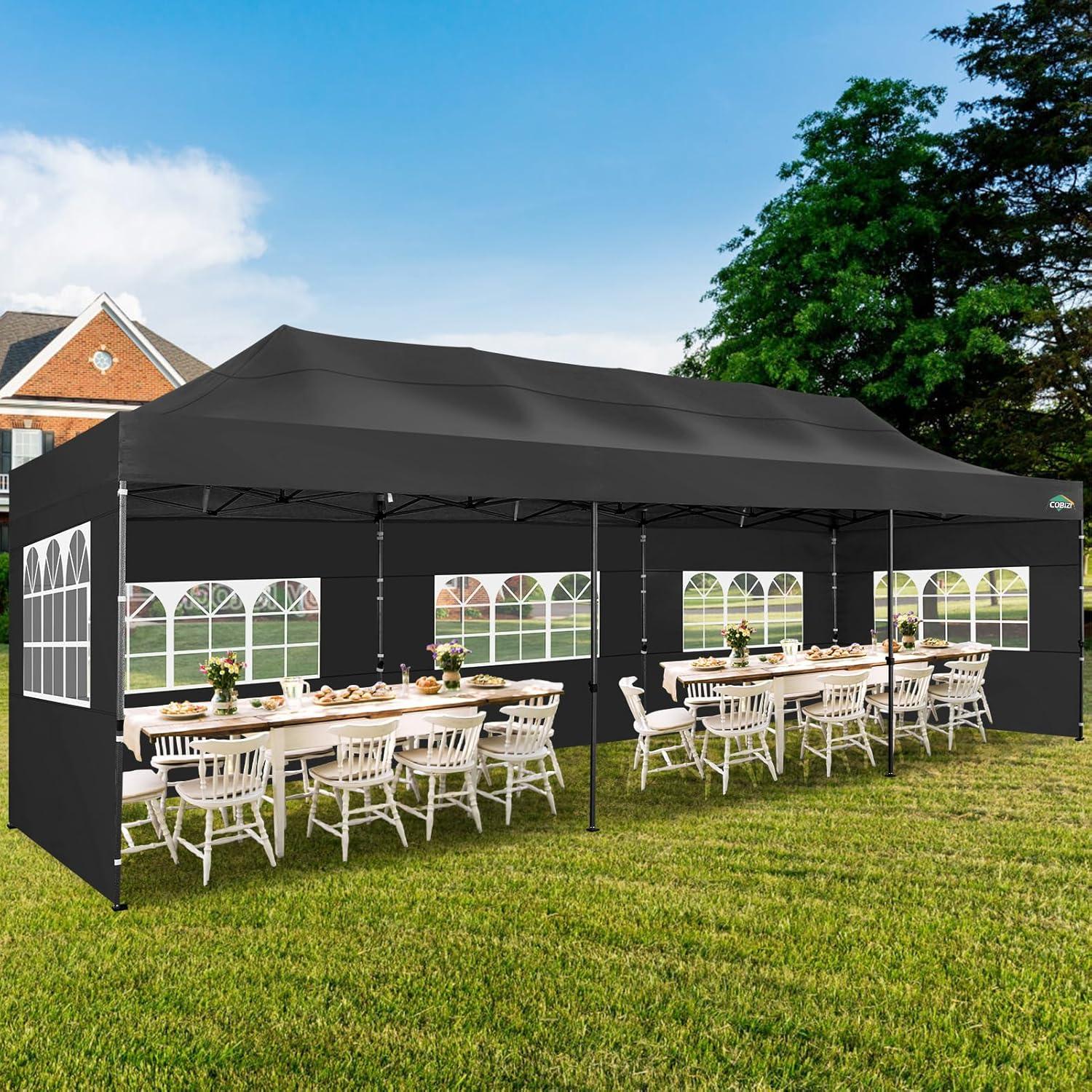image:imageCOBIZI 10x30 Pop up Canopy Tent 10x30 Canopy with Sidewalls Heavy Duty Party Tent Tents for Parties Foldable UPF 50 Waterproof Commercial Easy up Canopy with Roller Bag BlackWindproof UpgradedCoffee Black