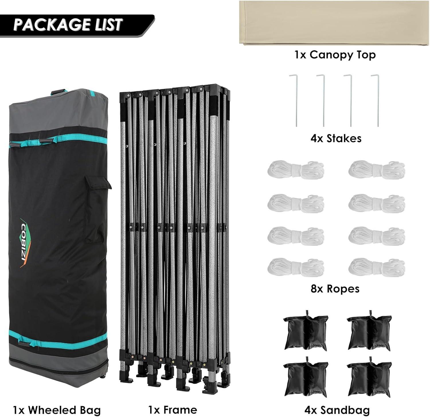 image:imageCOBIZI 10x30 Pop up Canopy Tent 10x30 Canopy with Sidewalls Heavy Duty Party Tent Tents for Parties Foldable UPF 50 Waterproof Commercial Easy up Canopy with Roller Bag BlackWindproof UpgradedBeige