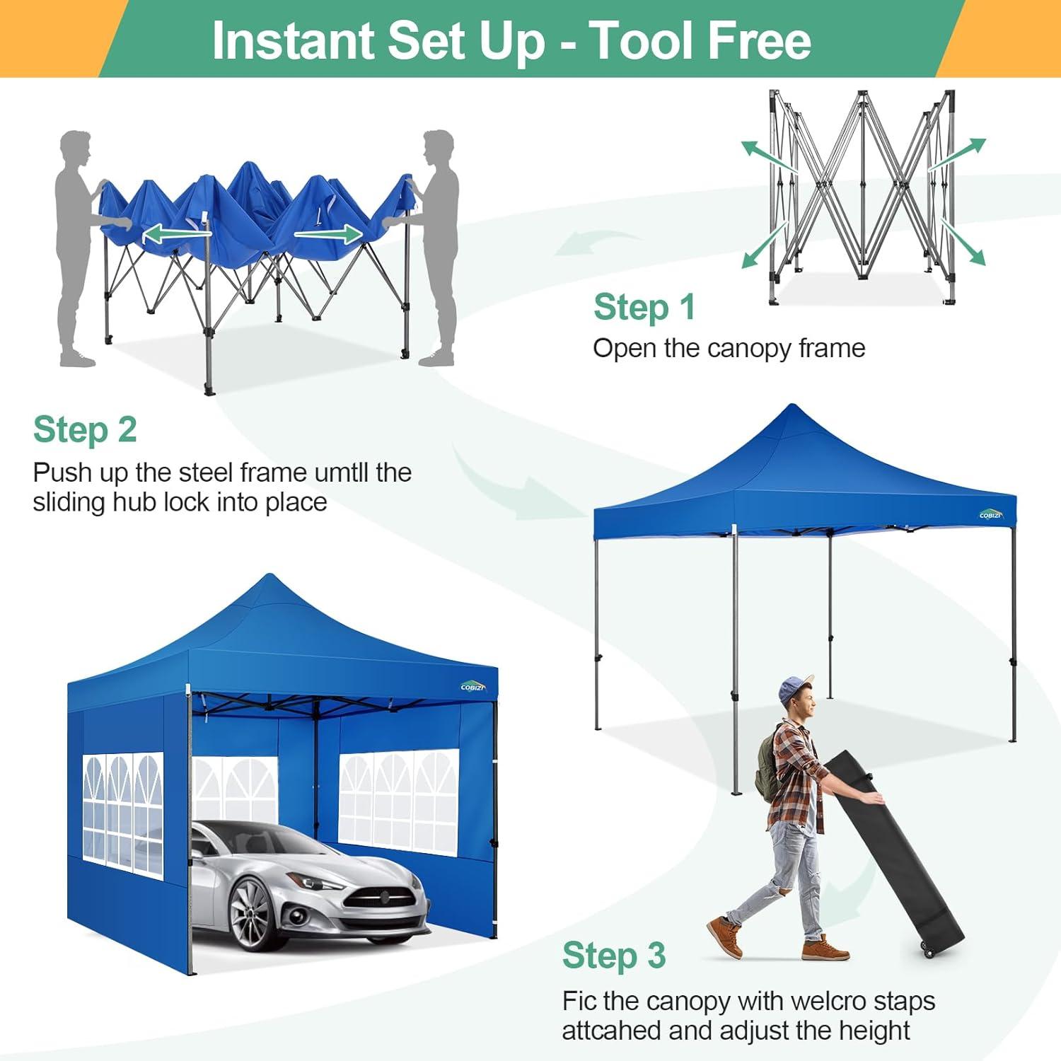 image:imageCOBIZI 10x30 Pop up Canopy Tent 10x30 Canopy with Sidewalls Heavy Duty Party Tent Tents for Parties Foldable UPF 50 Waterproof Commercial Easy up Canopy with Roller Bag BlackWindproof UpgradedBlue