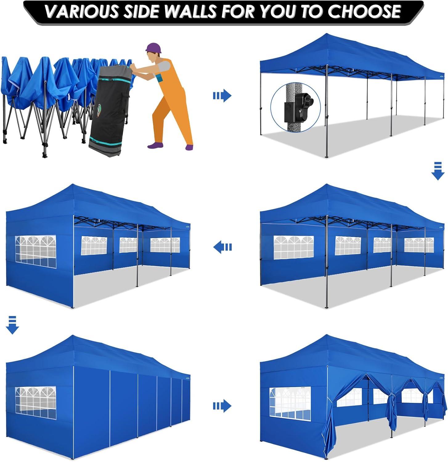 image:imageCOBIZI 10x30 Pop up Canopy Tent 10x30 Canopy with Sidewalls Heavy Duty Party Tent Tents for Parties Foldable UPF 50 Waterproof Commercial Easy up Canopy with Roller Bag BlackWindproof UpgradedBlue