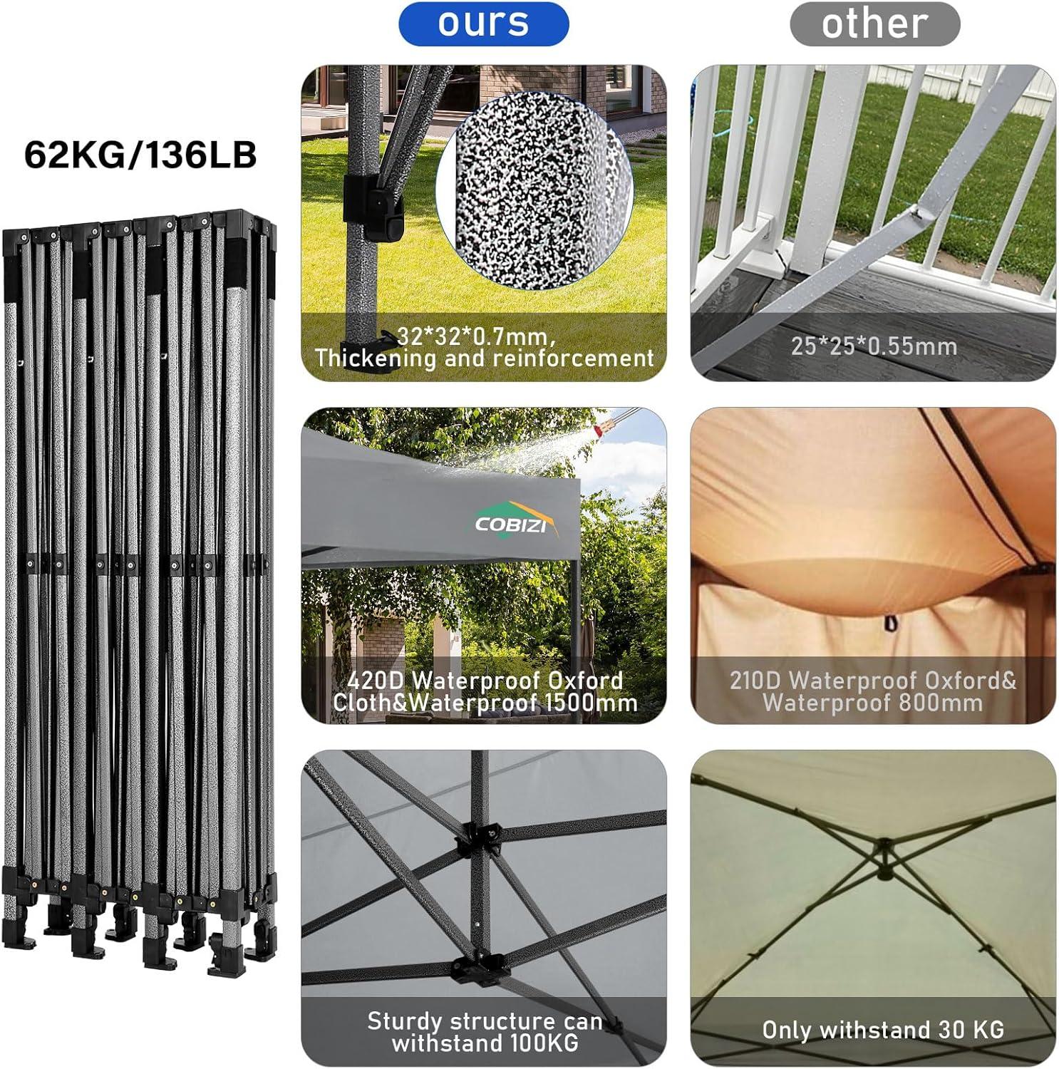 image:imageCOBIZI 10x30 Pop up Canopy Tent 10x30 Canopy with Sidewalls Heavy Duty Party Tent Tents for Parties Foldable UPF 50 Waterproof Commercial Easy up Canopy with Roller Bag BlackWindproof UpgradedLight Gray