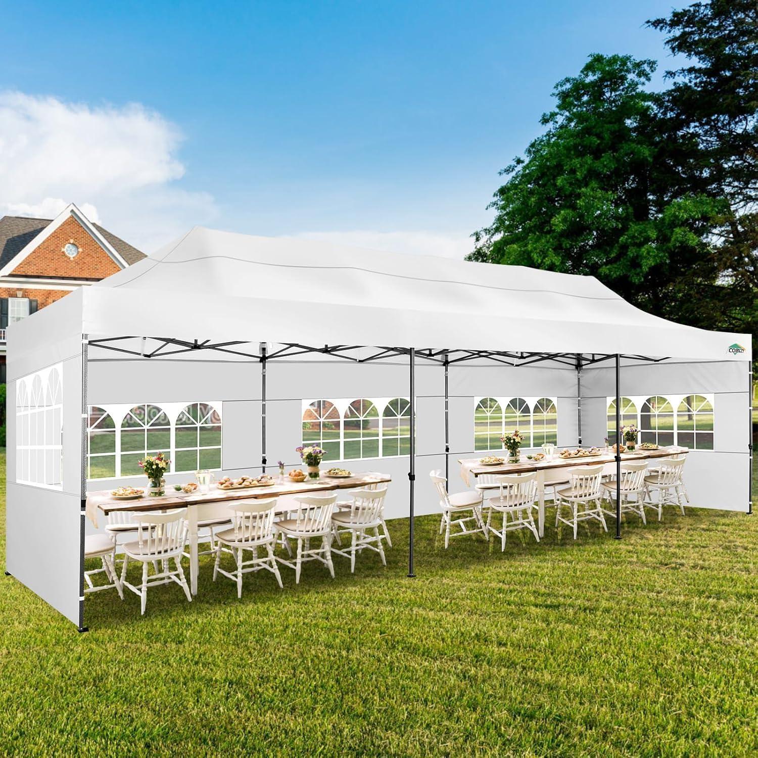 image:imageCOBIZI 10x30 Pop up Canopy Tent 10x30 Canopy with Sidewalls Heavy Duty Party Tent Tents for Parties Foldable UPF 50 Waterproof Commercial Easy up Canopy with Roller Bag BlackWindproof UpgradedMist White