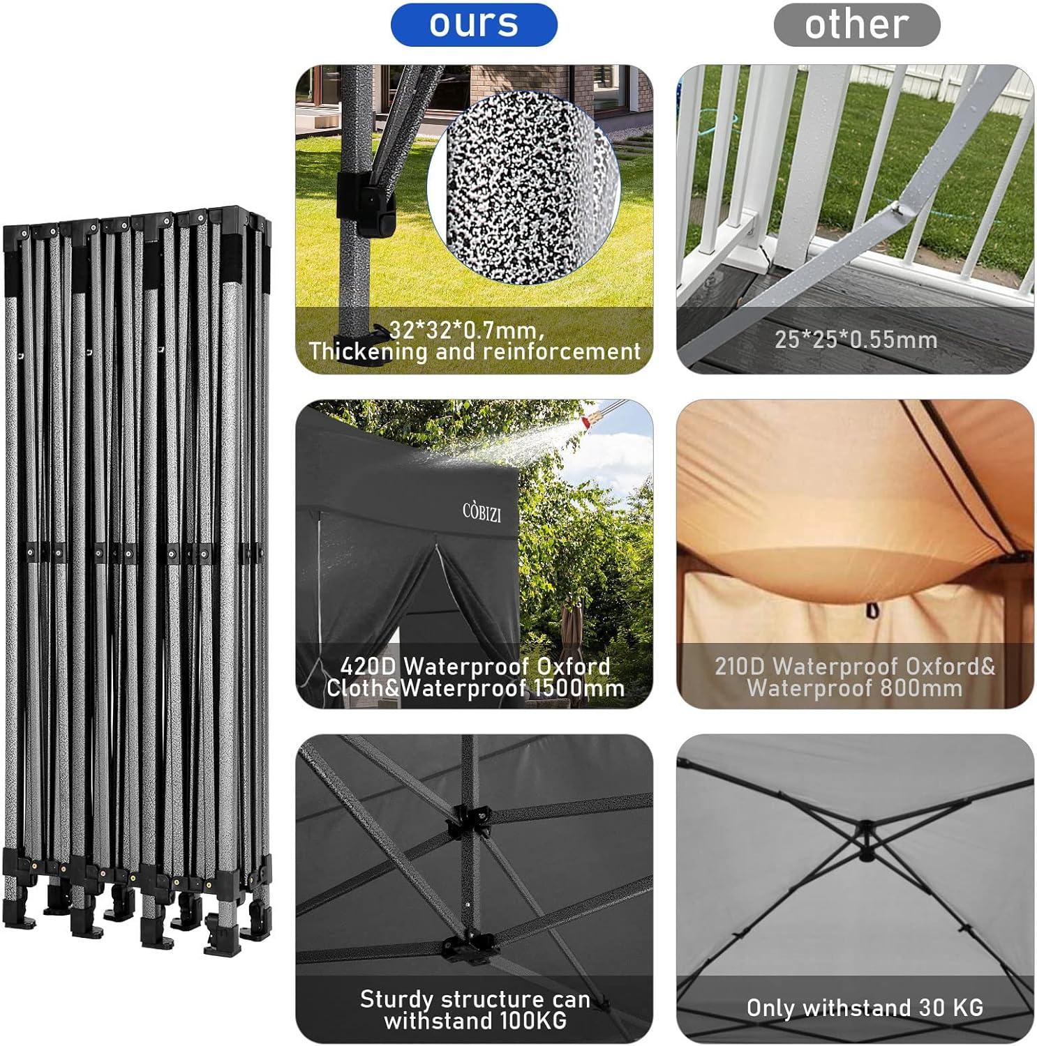 image:imageCOBIZI 10x30 Pop up Canopy Tent 10x30 Canopy with Sidewalls Heavy Duty Party Tent Tents for Parties Foldable UPF 50 Waterproof Commercial Easy up Canopy with Roller Bag BlackWindproof UpgradedCoffee Black