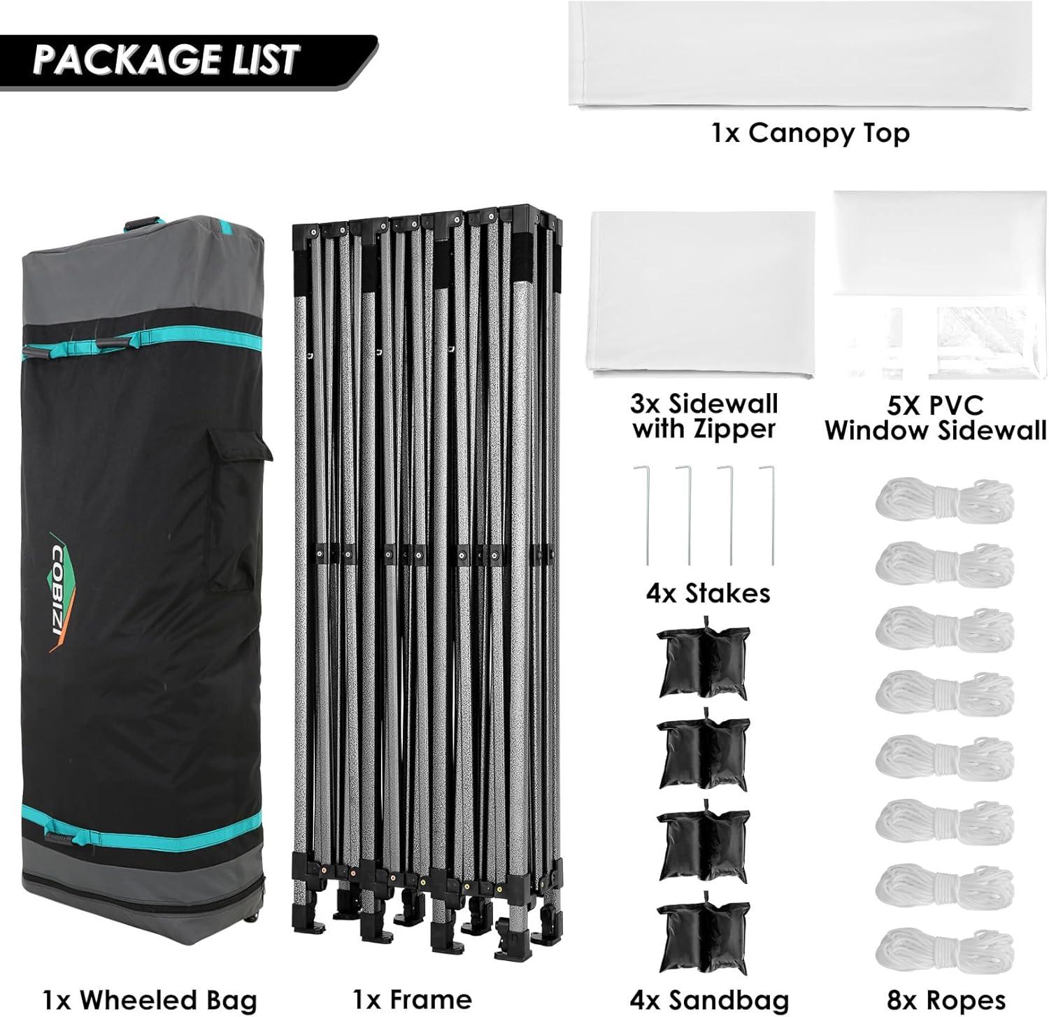 image:imageCOBIZI 10x30 Pop up Canopy Tent 10x30 Canopy with Sidewalls Heavy Duty Party Tent Tents for Parties Foldable UPF 50 Waterproof Commercial Easy up Canopy with Roller Bag BlackWindproof UpgradedWhite
