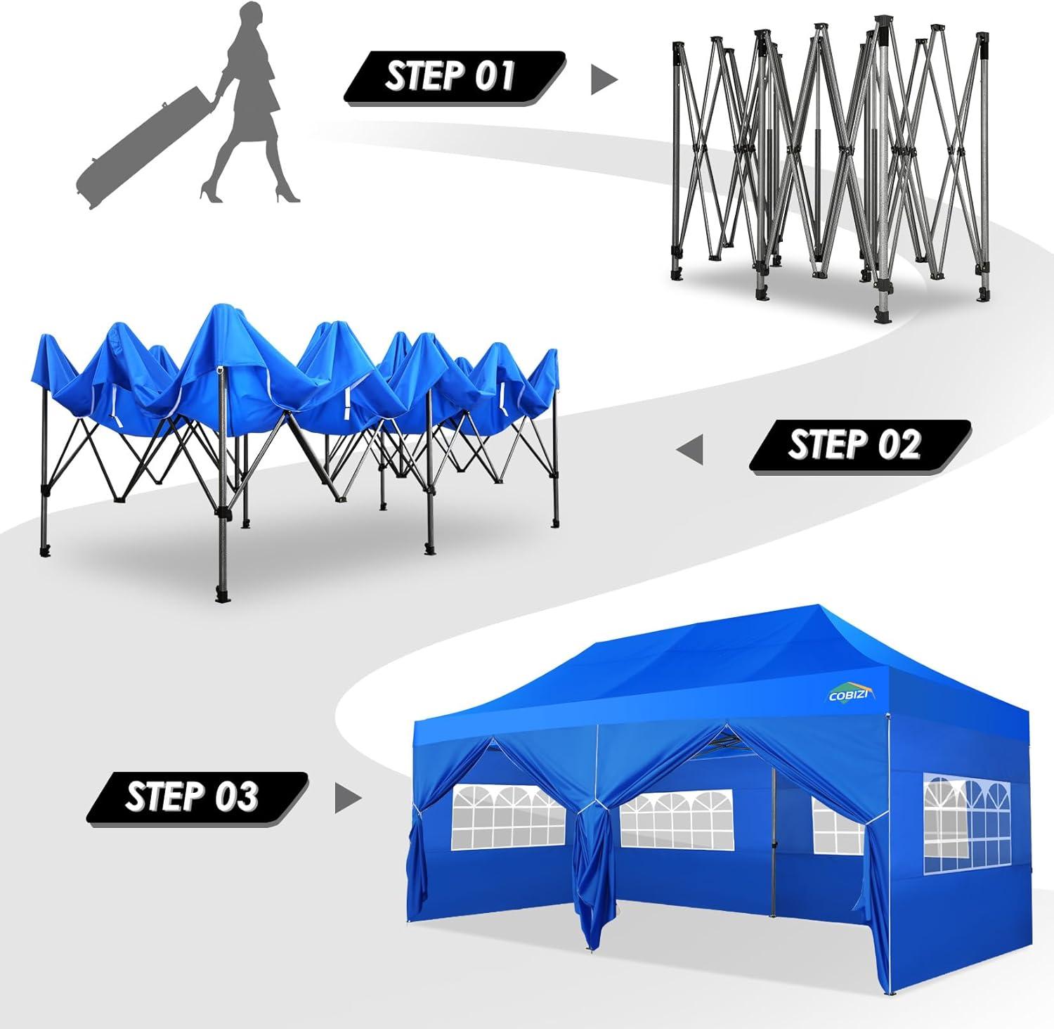 image:imageCOBIZI 10x30 Pop up Canopy Tent 10x30 Canopy with Sidewalls Heavy Duty Party Tent Tents for Parties Foldable UPF 50 Waterproof Commercial Easy up Canopy with Roller Bag BlackWindproof UpgradedBlue