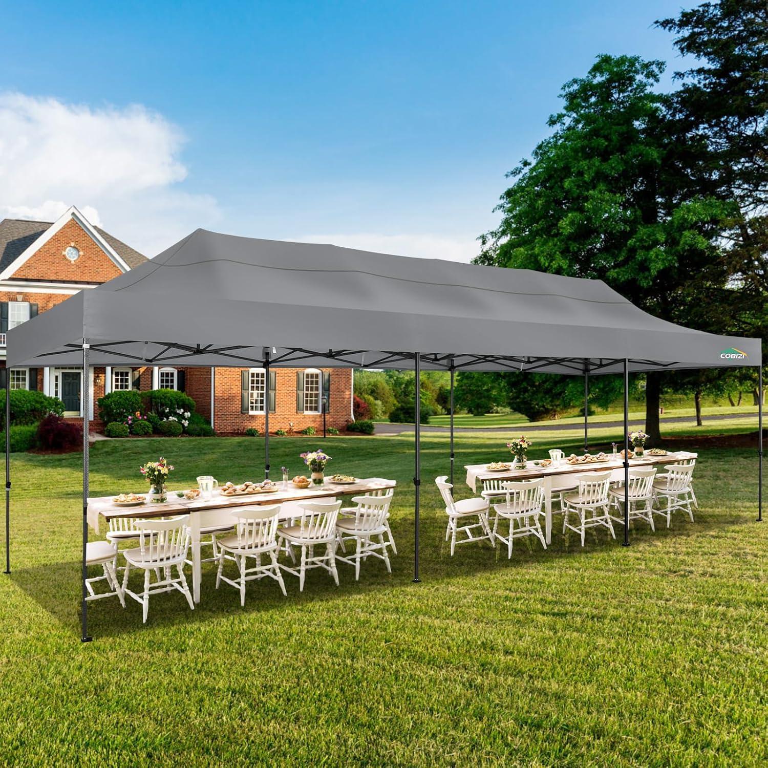 image:imageCOBIZI 10x30 Pop up Canopy Tent 10x30 Canopy with Sidewalls Heavy Duty Party Tent Tents for Parties Foldable UPF 50 Waterproof Commercial Easy up Canopy with Roller Bag BlackWindproof UpgradedLight Gray