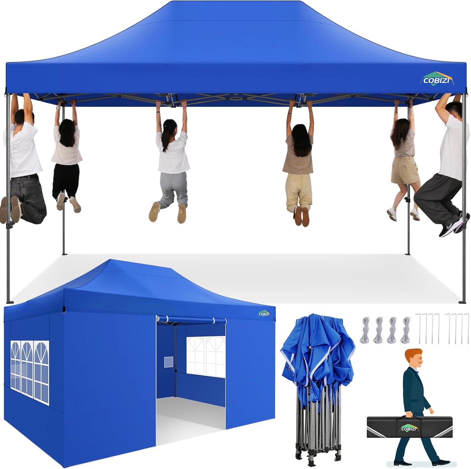image:imageCOBIZI 10x30 Pop up Canopy Tent 10x30 Canopy with Sidewalls Heavy Duty Party Tent Tents for Parties Foldable UPF 50 Waterproof Commercial Easy up Canopy with Roller Bag BlackWindproof UpgradedBlue