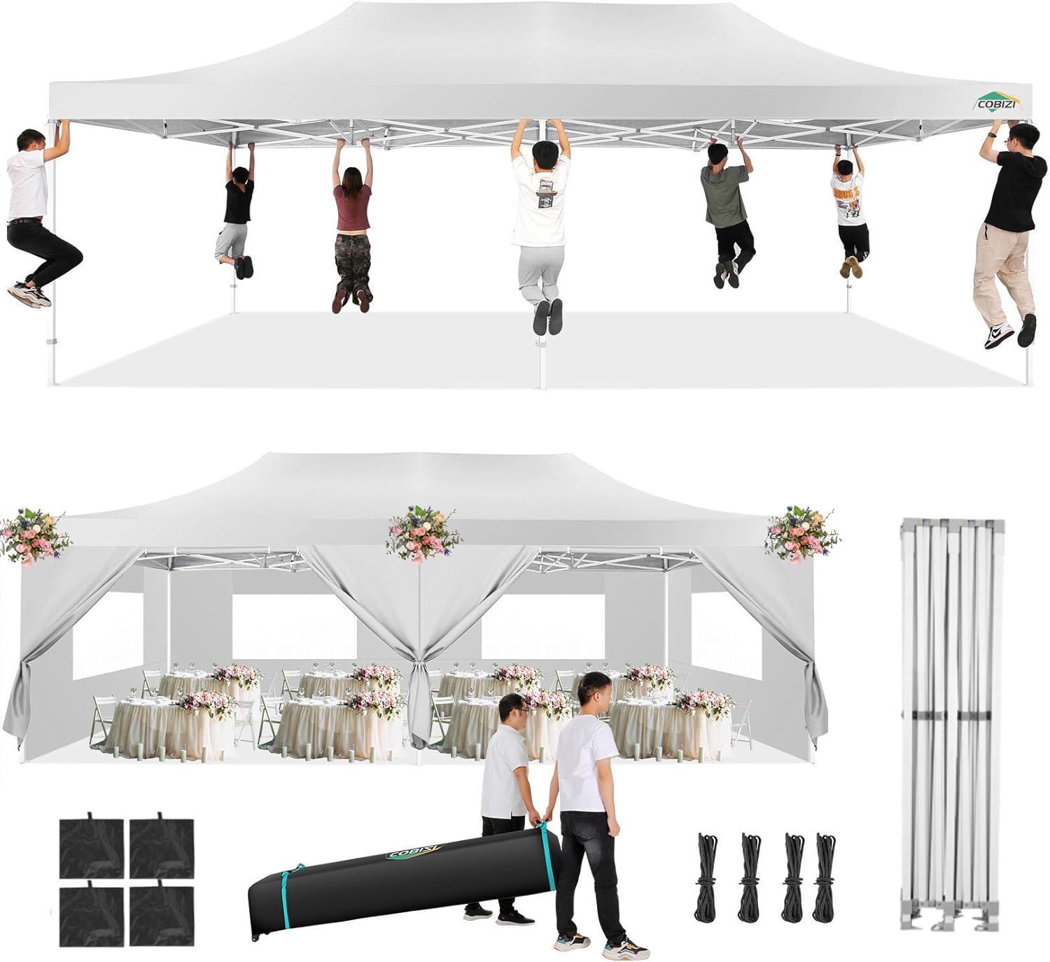 image:imageCOBIZI 10x30 Pop up Canopy Tent 10x30 Canopy with Sidewalls Heavy Duty Party Tent Tents for Parties Foldable UPF 50 Waterproof Commercial Easy up Canopy with Roller Bag BlackWindproof UpgradedWhite