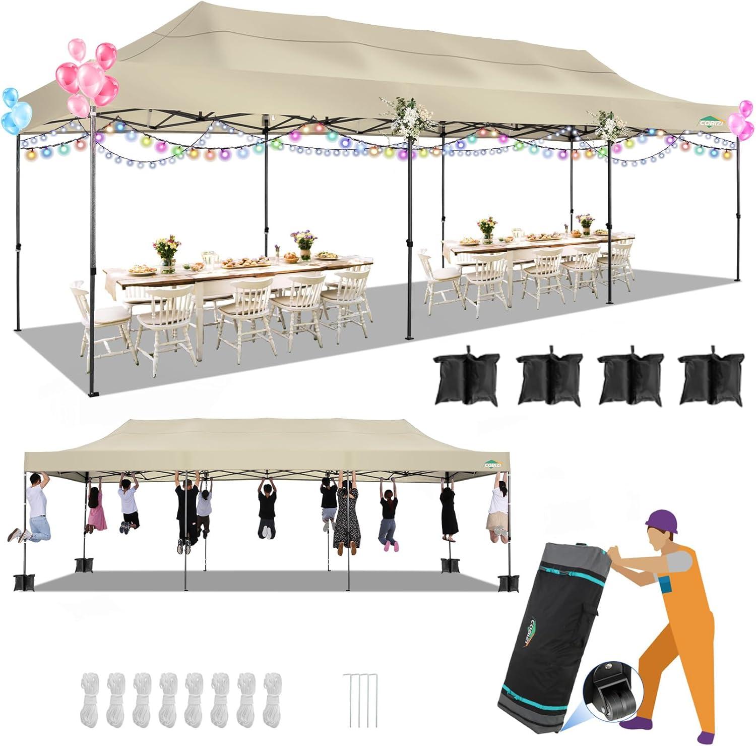 image:imageCOBIZI 10x30 Pop up Canopy Tent 10x30 Canopy with Sidewalls Heavy Duty Party Tent Tents for Parties Foldable UPF 50 Waterproof Commercial Easy up Canopy with Roller Bag BlackWindproof UpgradedBeige