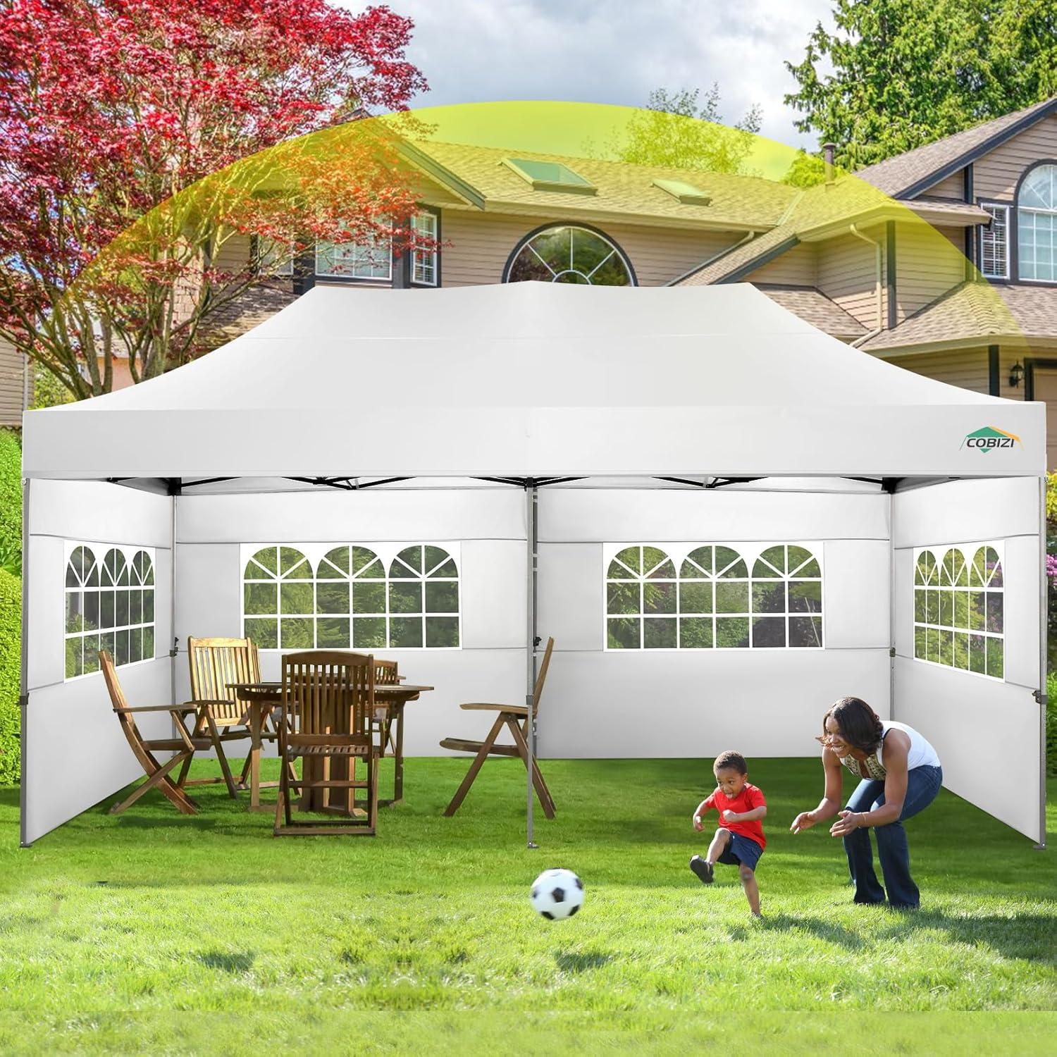 image:imageCOBIZI 10x30 Pop up Canopy Tent 10x30 Canopy with Sidewalls Heavy Duty Party Tent Tents for Parties Foldable UPF 50 Waterproof Commercial Easy up Canopy with Roller Bag BlackWindproof UpgradedMist White