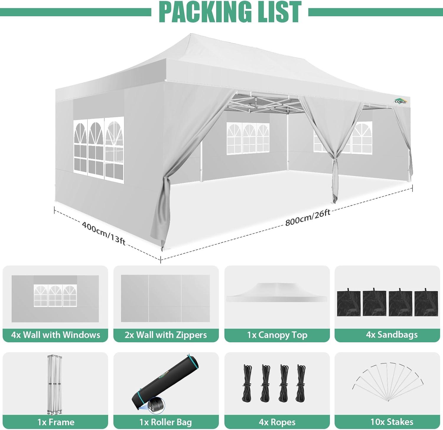 image:imageCOBIZI 10x30 Pop up Canopy Tent 10x30 Canopy with Sidewalls Heavy Duty Party Tent Tents for Parties Foldable UPF 50 Waterproof Commercial Easy up Canopy with Roller Bag BlackWindproof UpgradedWhite