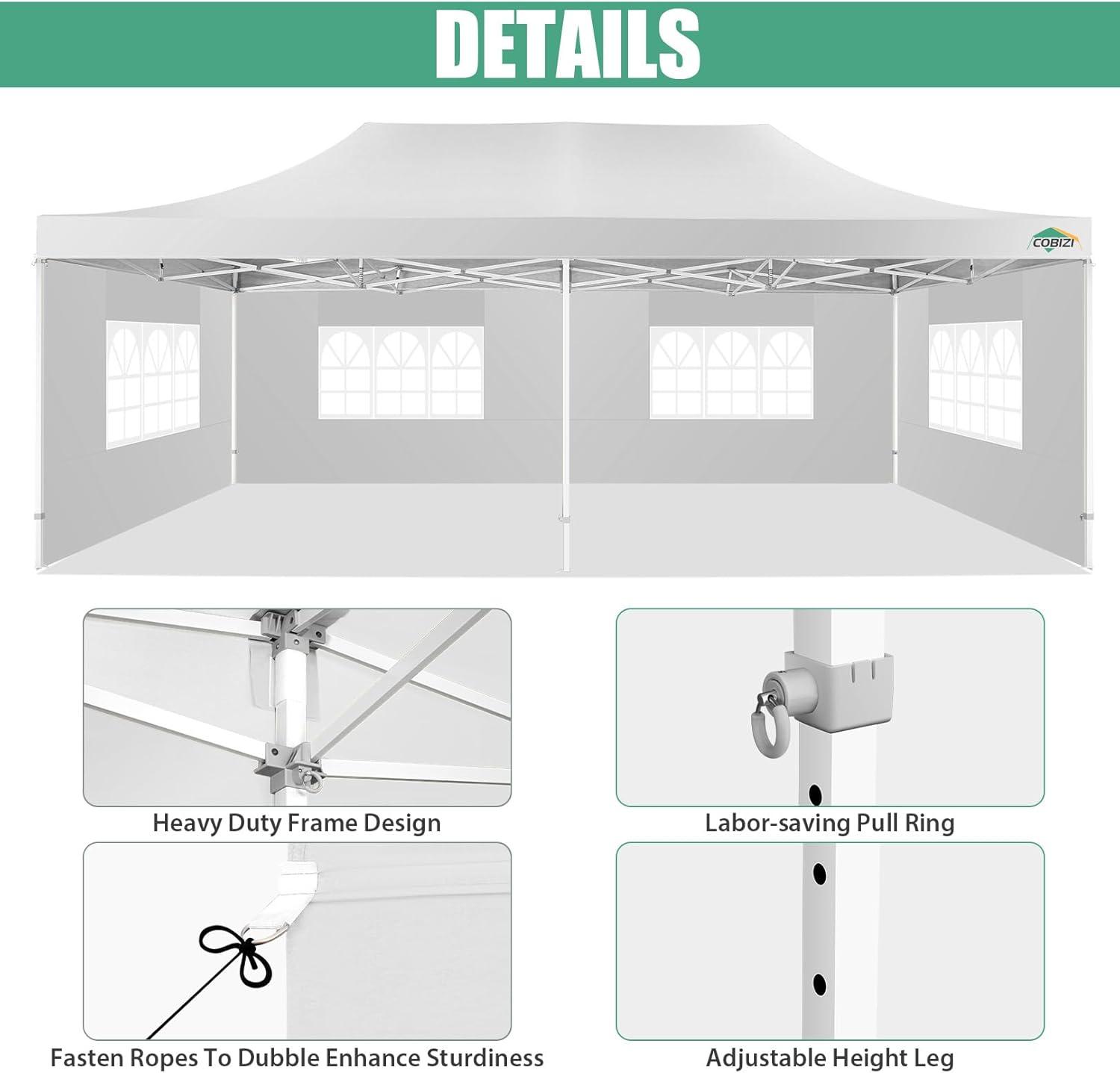 image:imageCOBIZI 10x30 Pop up Canopy Tent 10x30 Canopy with Sidewalls Heavy Duty Party Tent Tents for Parties Foldable UPF 50 Waterproof Commercial Easy up Canopy with Roller Bag BlackWindproof UpgradedWhite