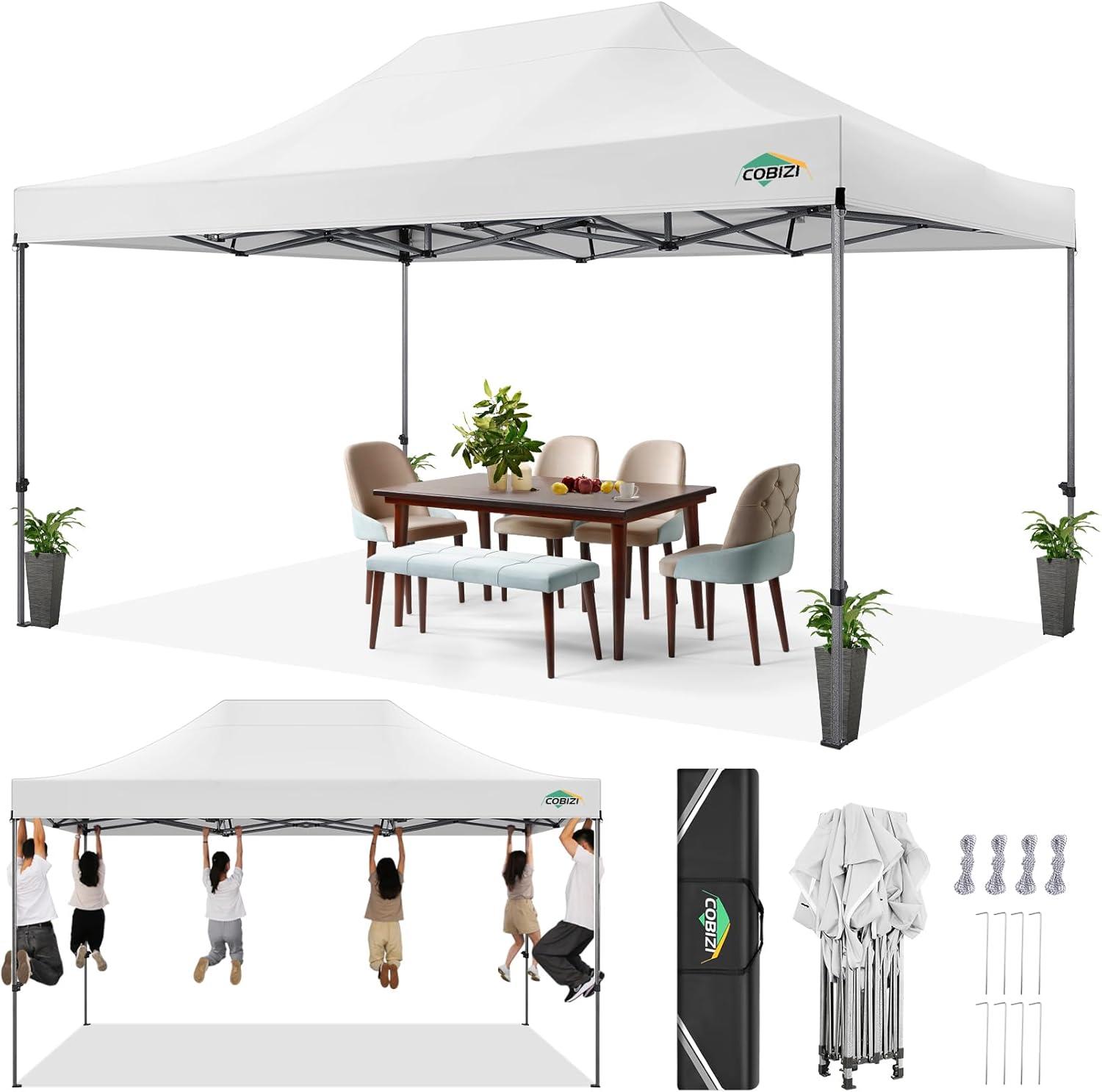 image:imageCOBIZI 10x30 Pop up Canopy Tent 10x30 Canopy with Sidewalls Heavy Duty Party Tent Tents for Parties Foldable UPF 50 Waterproof Commercial Easy up Canopy with Roller Bag BlackWindproof UpgradedWhite