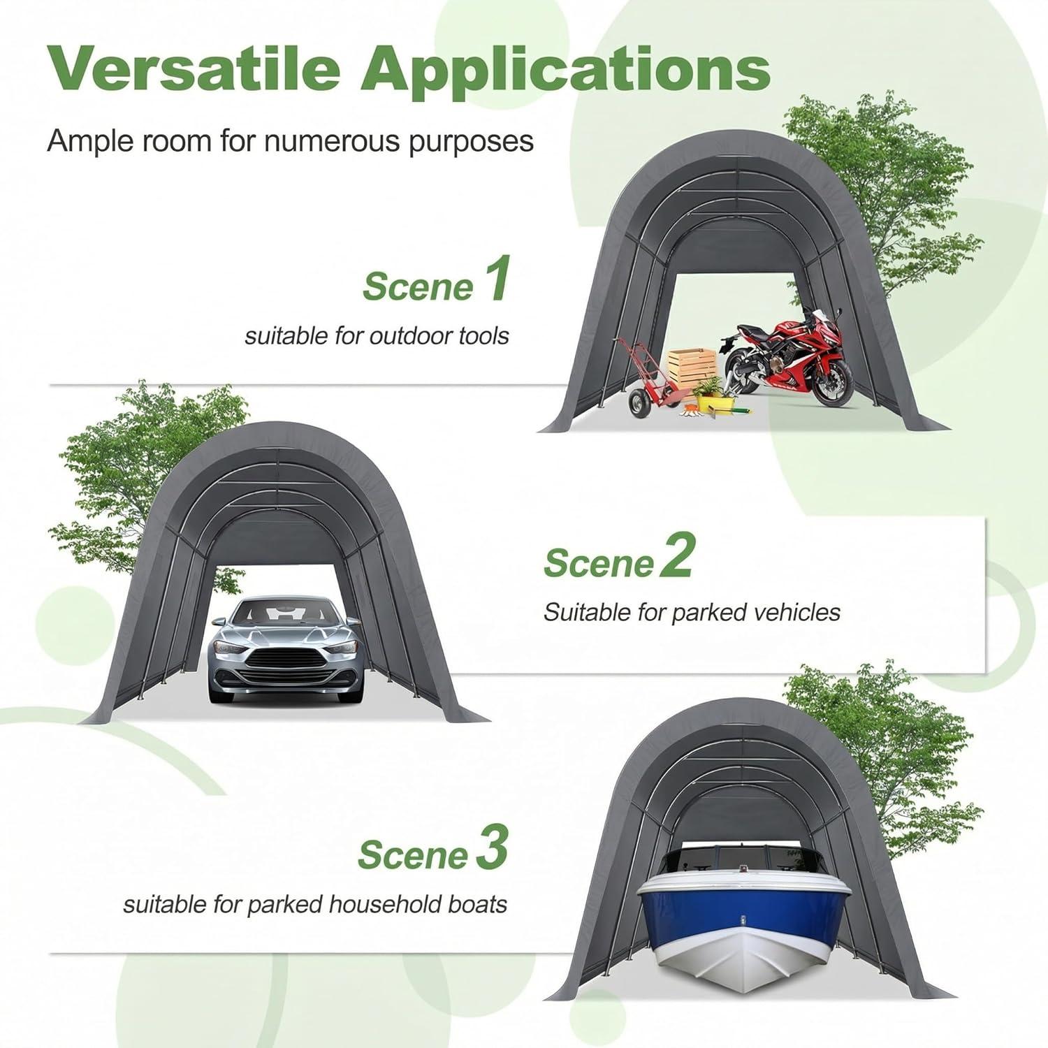 image:imageCOBIZI Carport Canopy 12x20 Heavy Duty Portable Garage AllSeason Portable Car Ports amp Outdoor Storage Shed Galvanized Frame Vehicle Shelter with Removable Doors and VentsGray