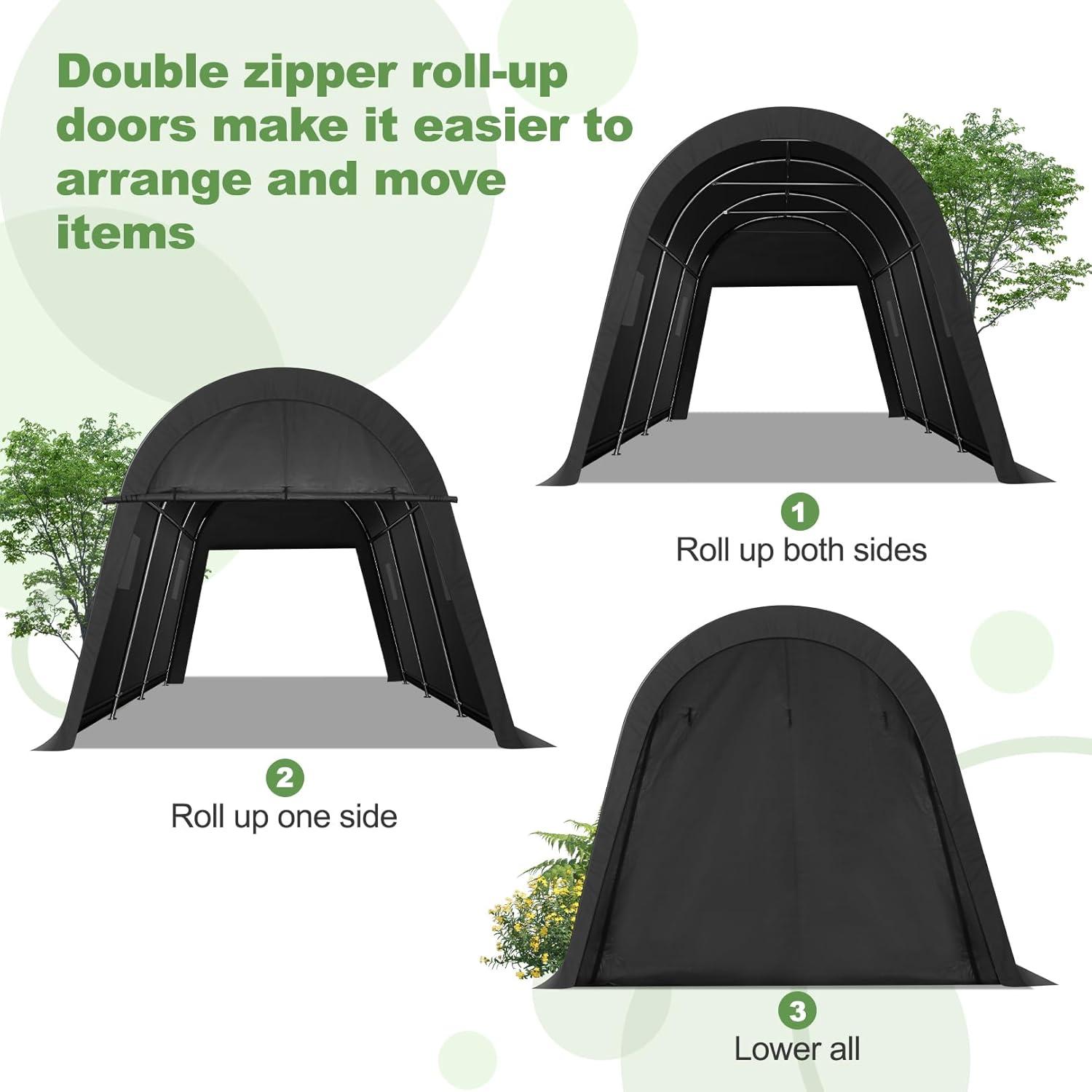 image:imageCOBIZI Carport Canopy 12x20 Heavy Duty Portable Garage AllSeason Portable Car Ports amp Outdoor Storage Shed Galvanized Frame Vehicle Shelter with Removable Doors and VentsKhaki